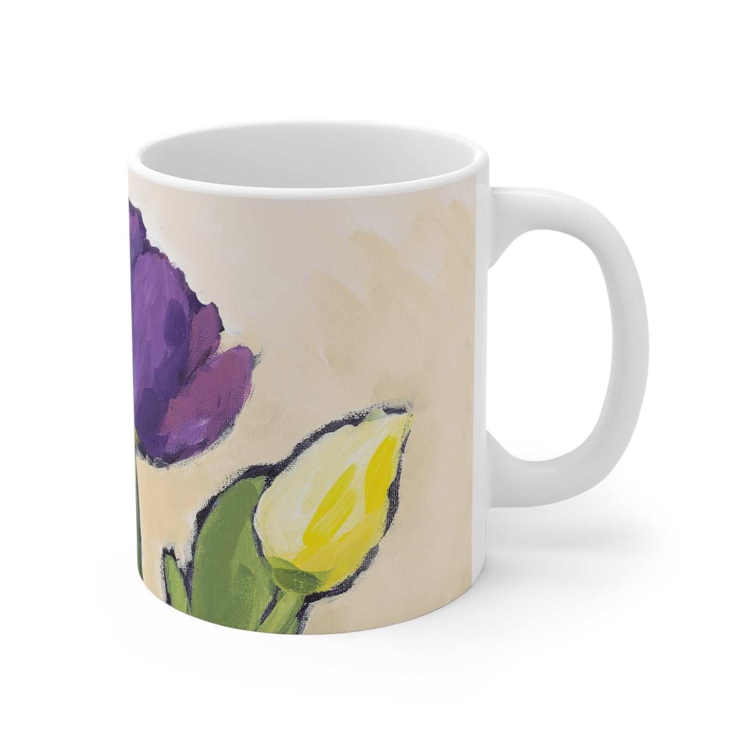 11oz Fine Art Ceramic Mug | Purple & Yellow Tulips, CM-1060