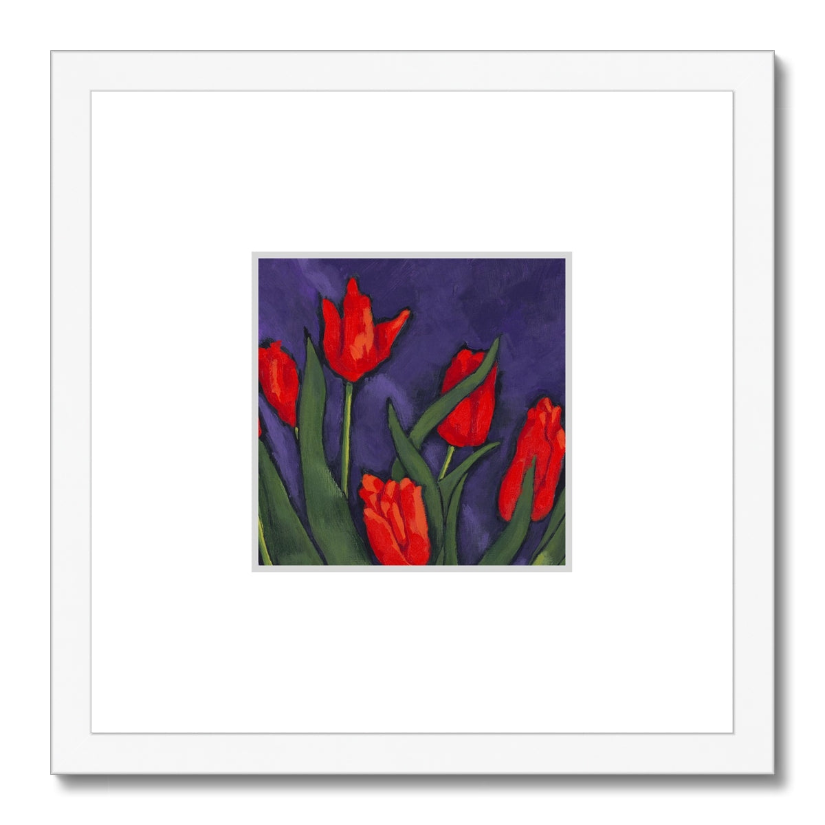 Framed Fine Art Print, Faux Mat - 12x12 inches | Red Tulips in Acrylic, FMS-1111-001