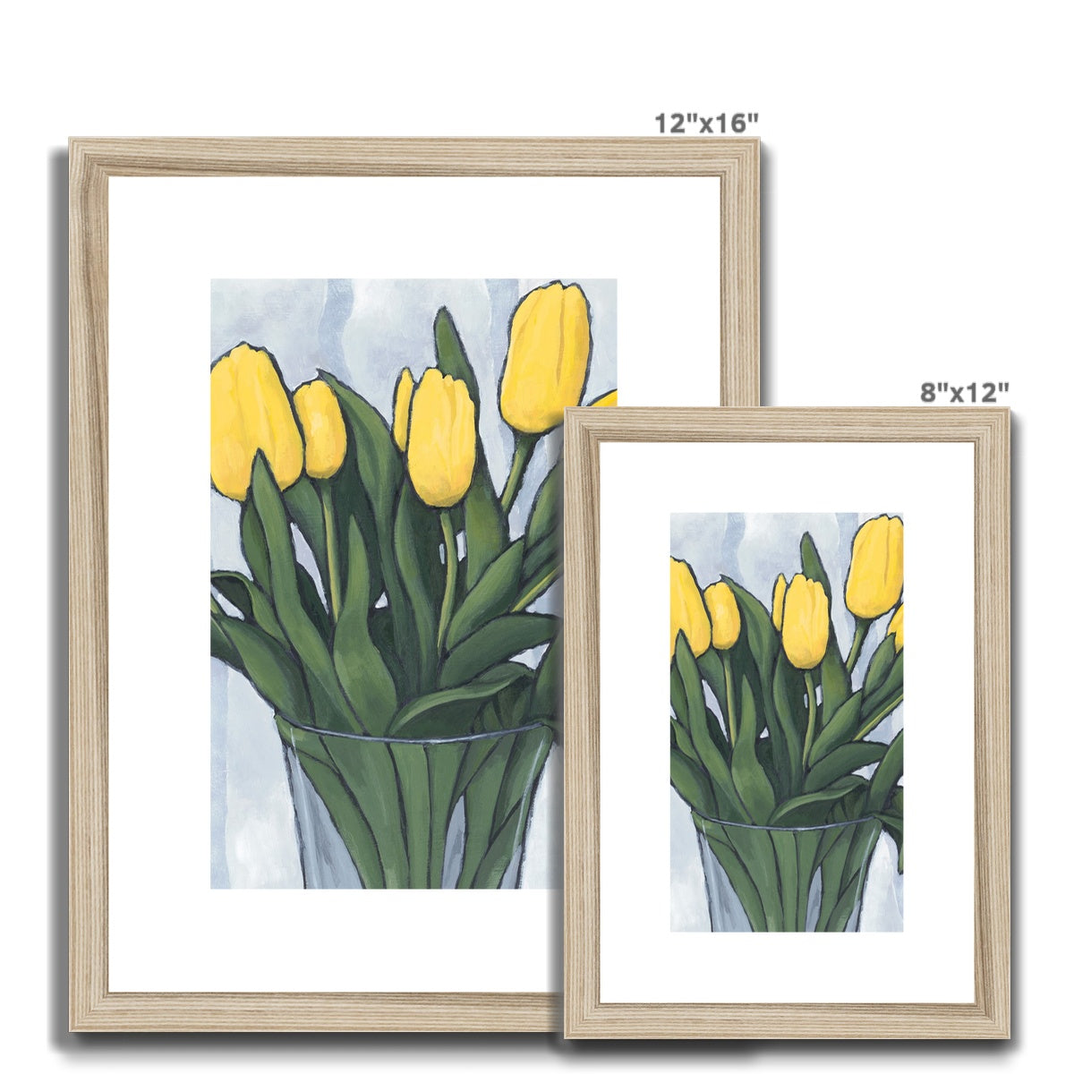 Framed Fine Art Print, White Mat - 8x12 12x16 12x18 inches | Yellow Tulips in Acrylic, FPV-1120-003