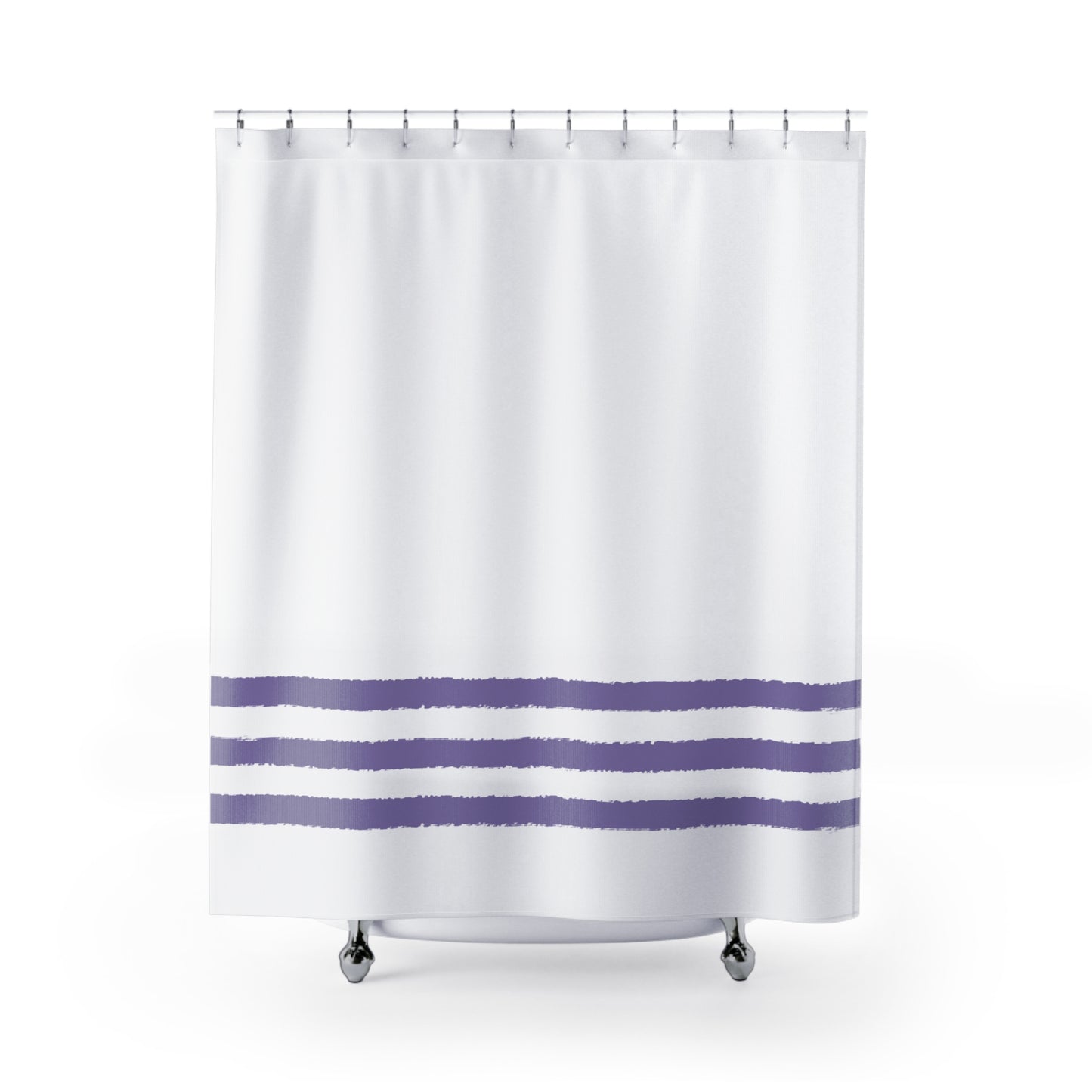 White Shower Curtain with Medium Purple Hand-painted Stripe Print | SC-1382-450