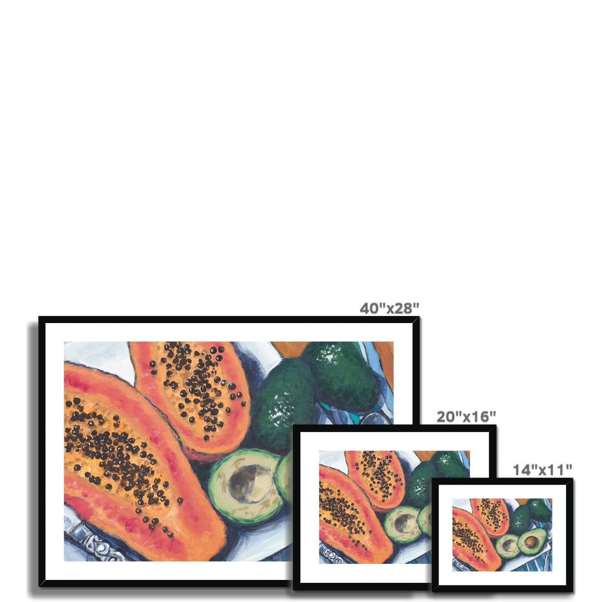 Framed Fine Art Print, White Mat - 10x8 14x11 20x16 28x20 40x28 inches | Papaya & Avocados, FPH-1000-1105