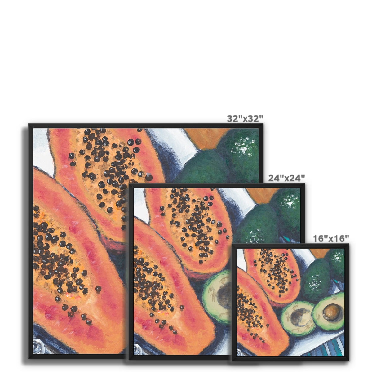 Framed Fine Art Canvas Print - 8x10 16x16 20x16 24x24 32x32 40x28 inches | Papaya & Avocados in Acrylic, FCH-1000-1105-MW