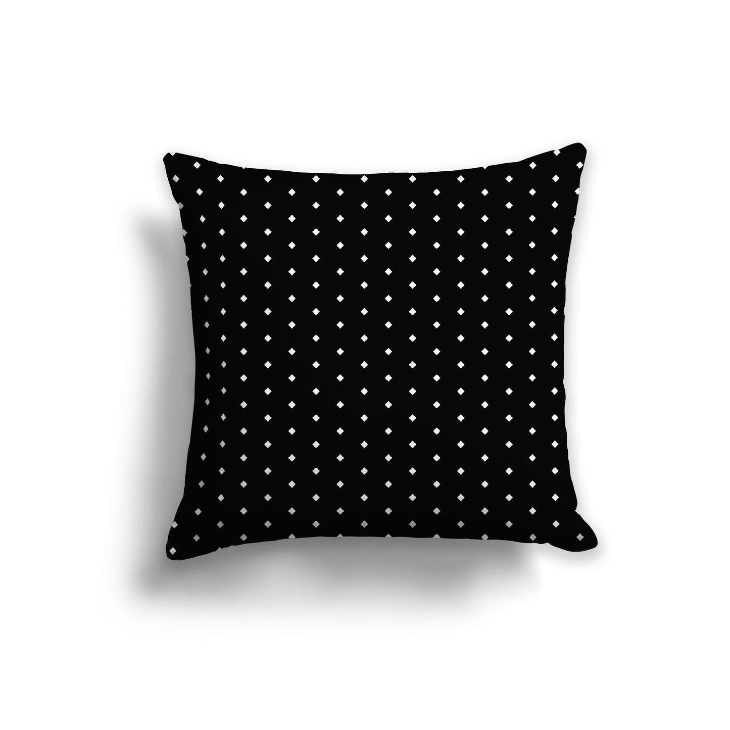 Black Cotton Canvas Cushion Covers with Fine Off-White Diamonds on Front, 22 x 22 inches / 56 x 56 cm