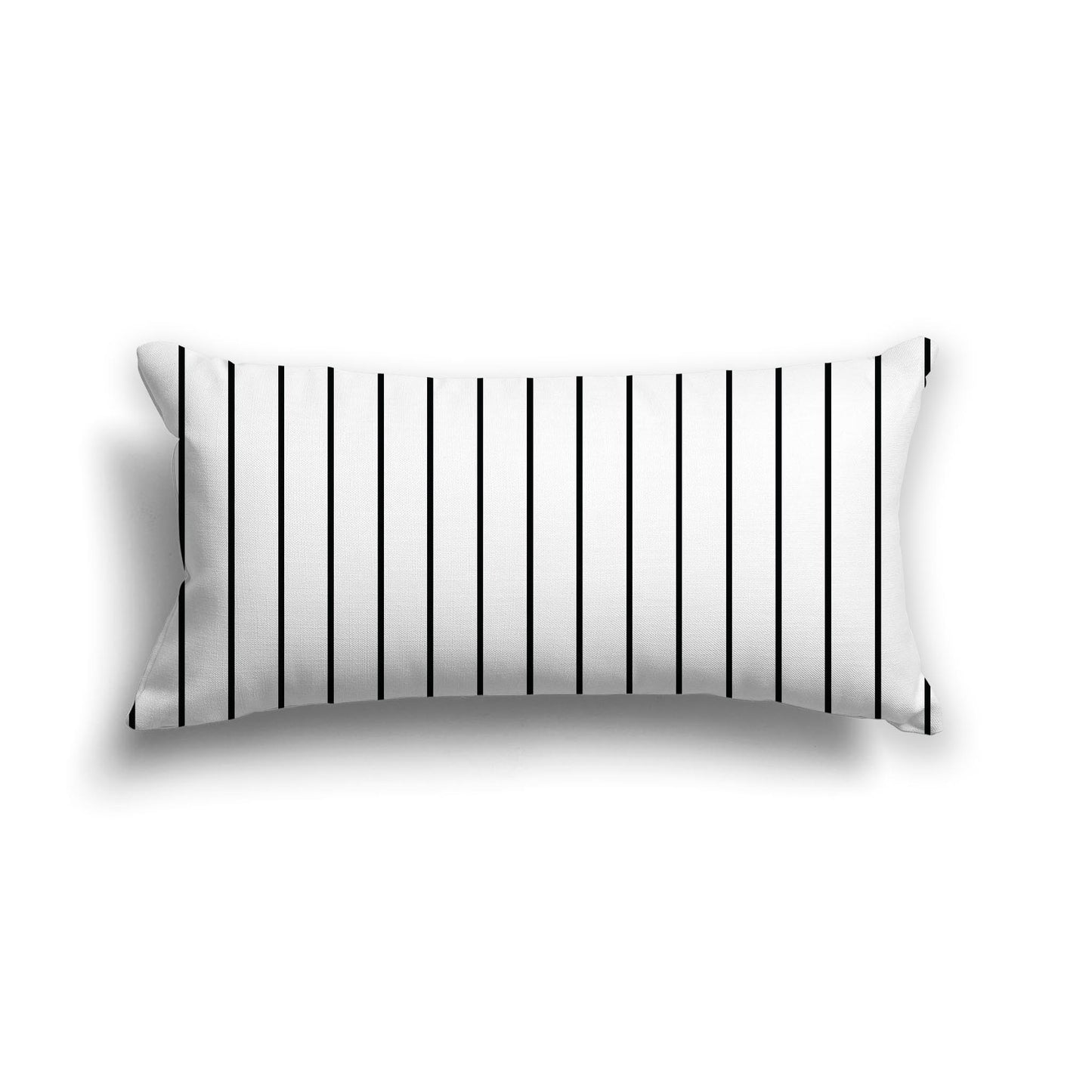 Off-White Cotton Canvas Cushion Covers with Fine Black Stripes on Front, 24 x 12 inches / 61 x 30 cm