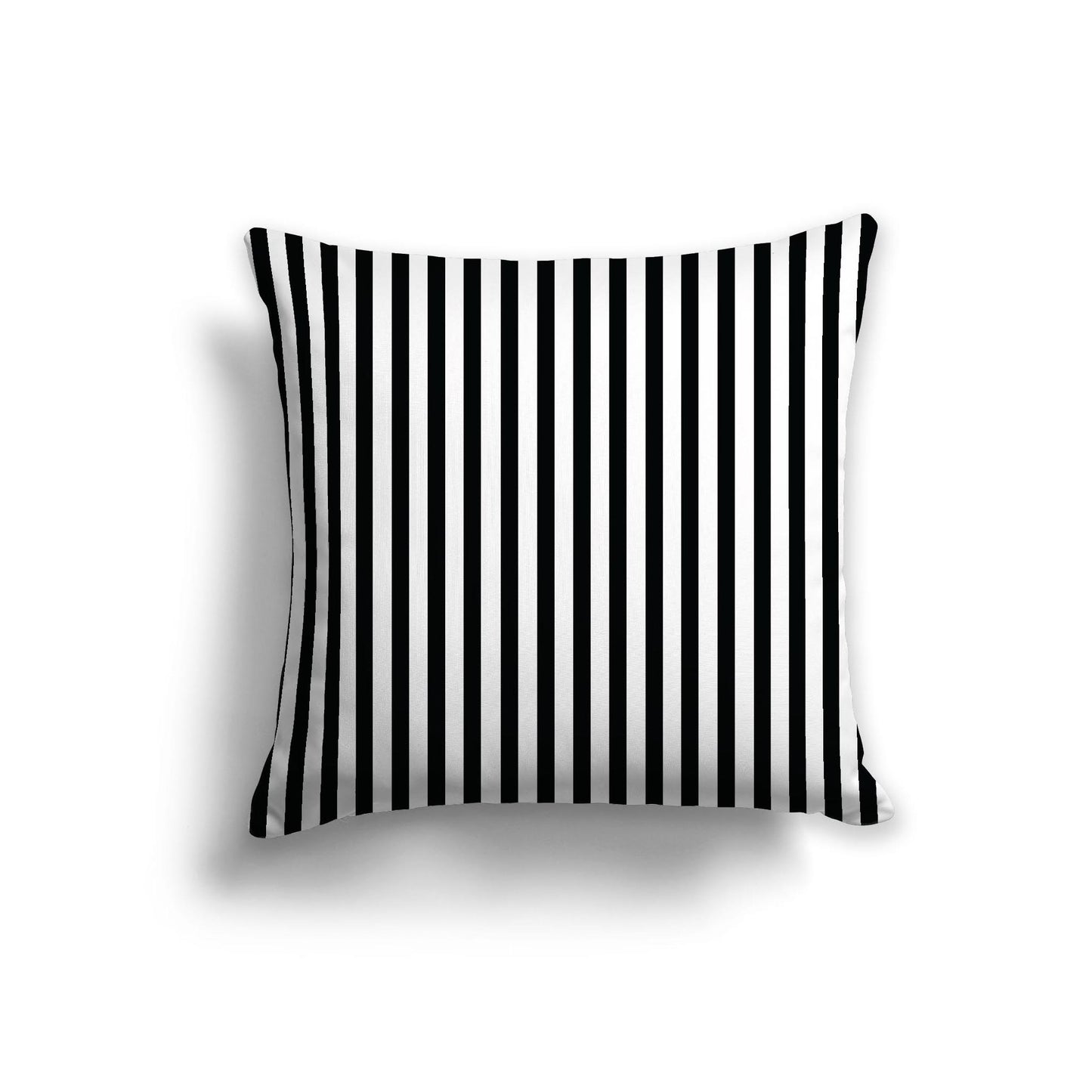 Off-White Cotton Canvas Cushion Covers with Thin Black Bars on Front, 22 x 22 inches / 56 x 56 cm