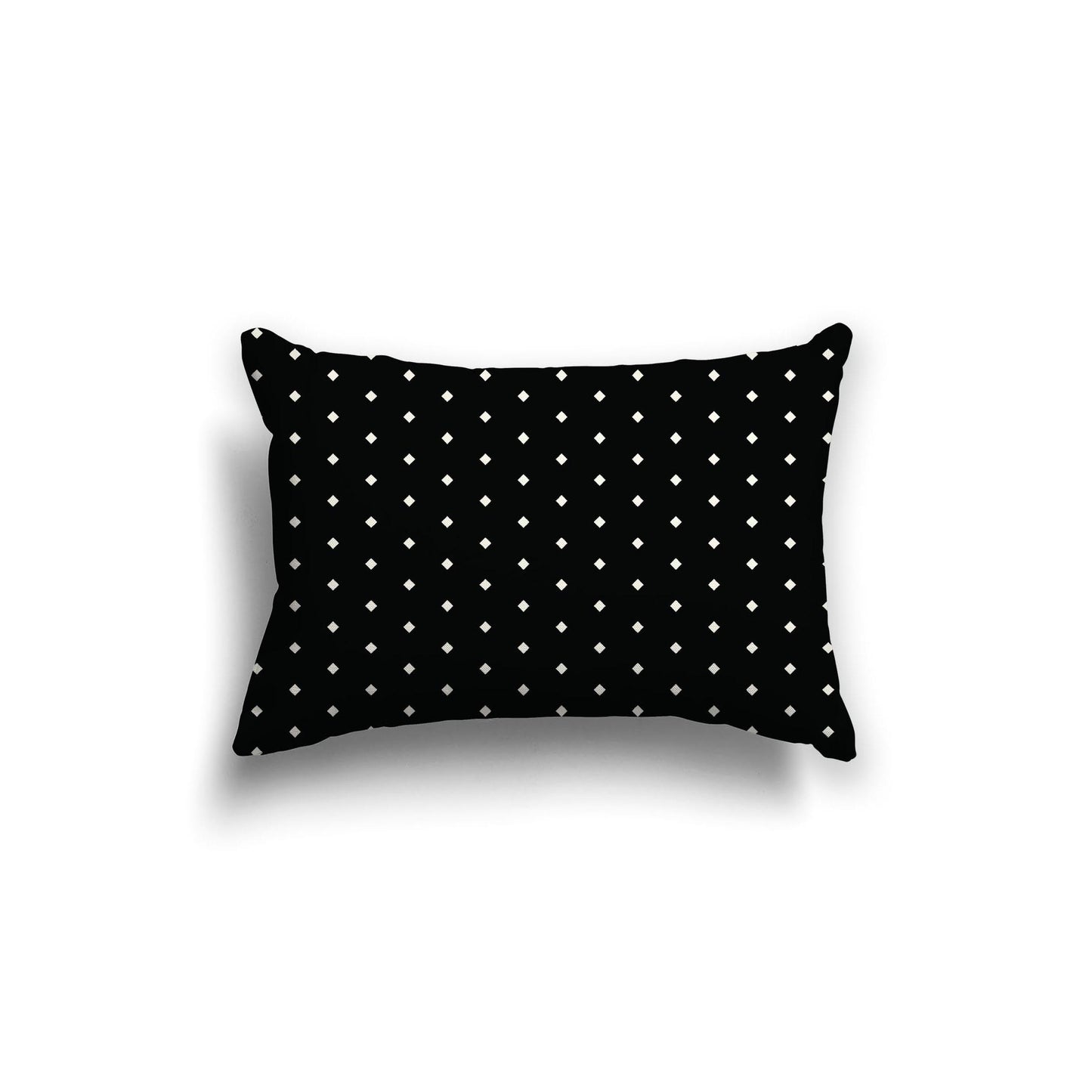 Black Cotton Canvas Cushion Covers with Fine Pale Cream Diamonds on Front, 20 x 14 inches