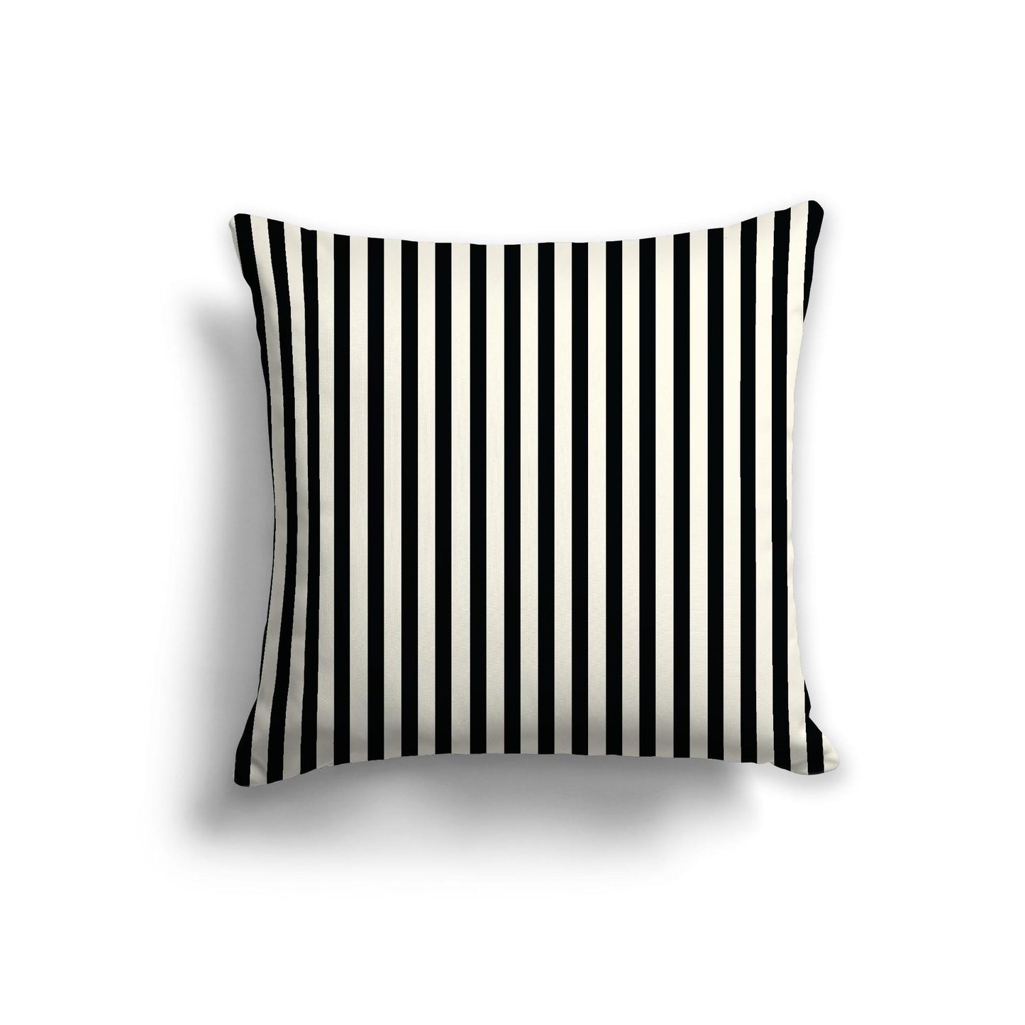 Pale Cream Cotton Canvas Cushion Covers with Thin Black Bars on Front, 22 x 22 inches