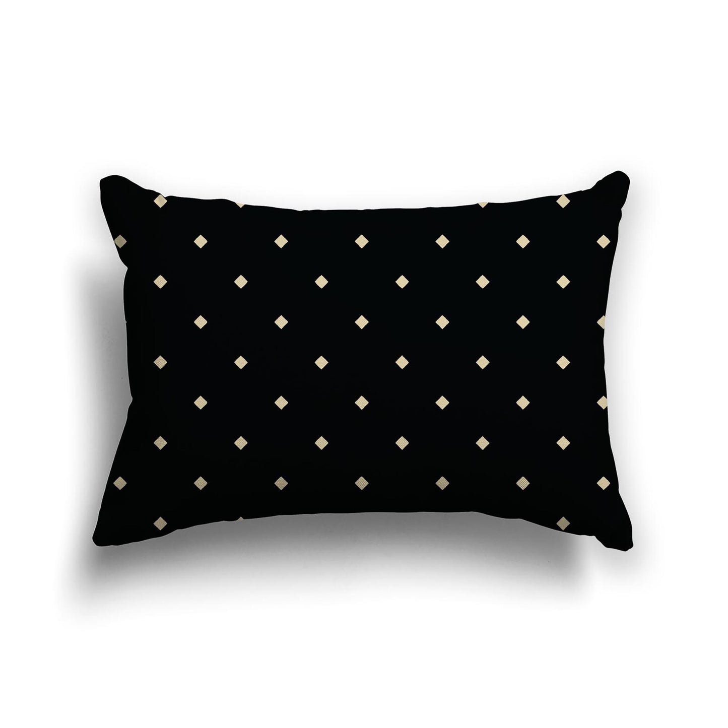 Black Cotton Canvas Cushion Covers with Desert Sand Diamonds on Front, 20 x 14 inches