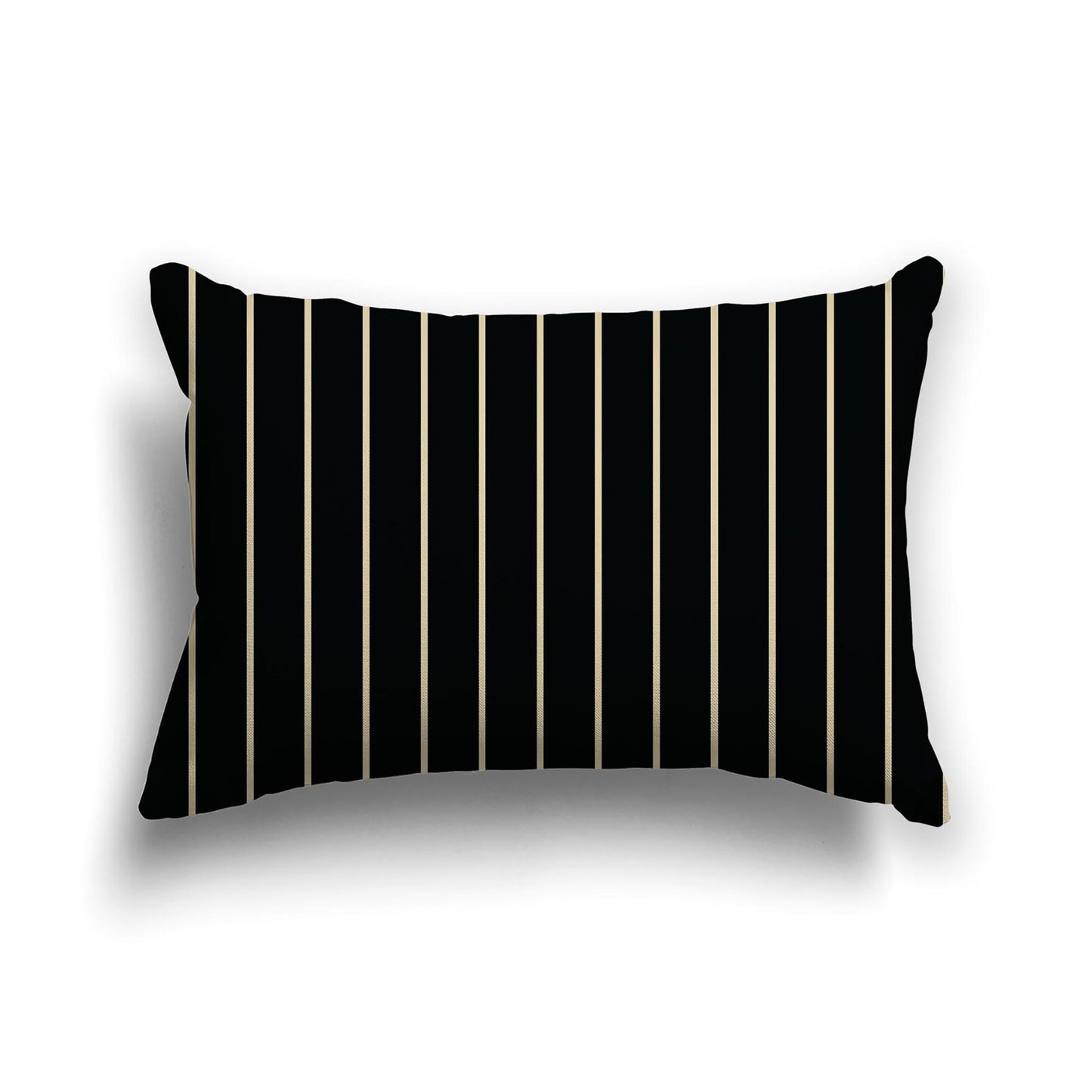 Black Cotton Canvas Cushion Covers with Fine Desert Sand Stripes on Front, 20 x 14 inches