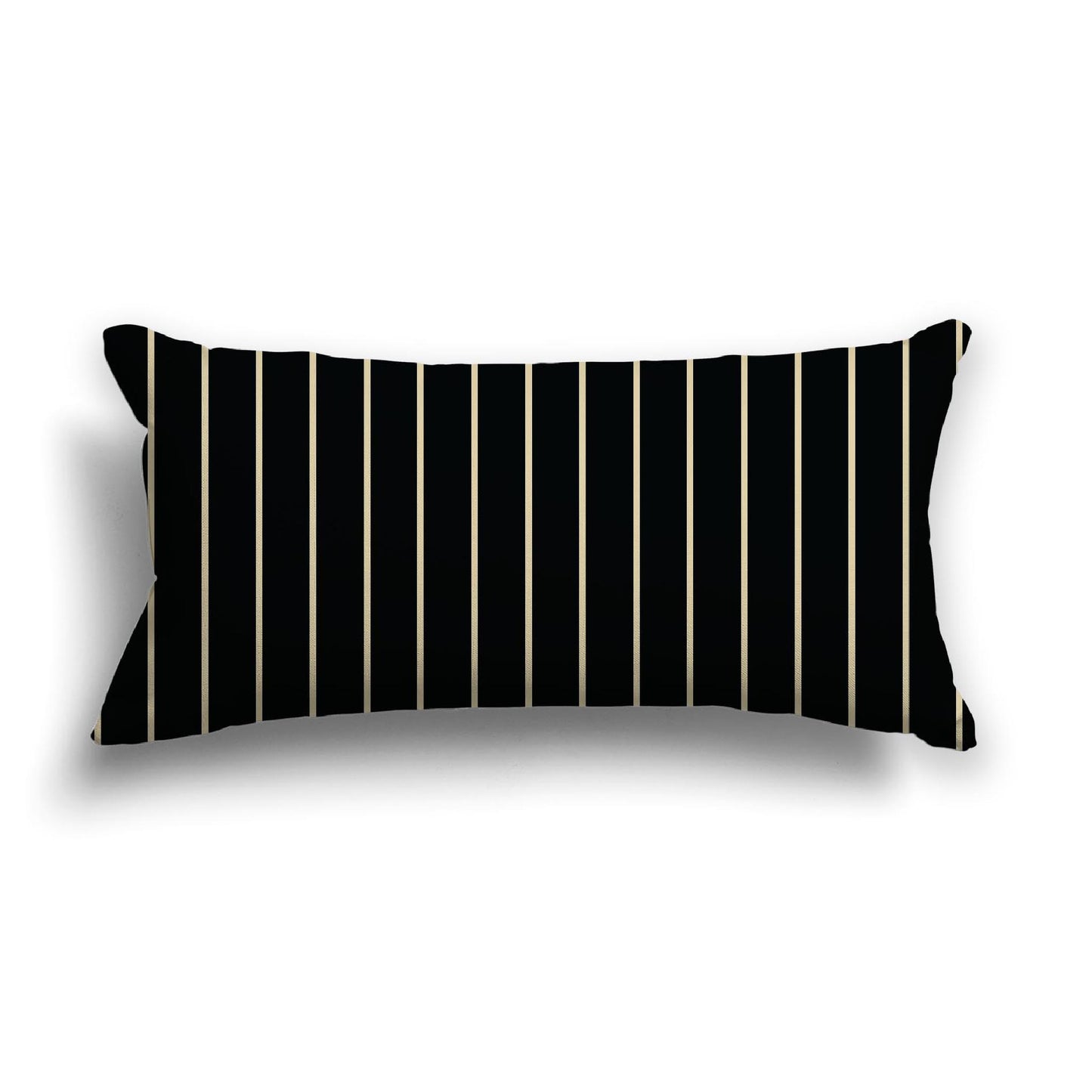 Black Cotton Canvas Cushion Covers with Fine Desert Sand Stripes on Front, 24 x 12 inches / 61 x 30 cm