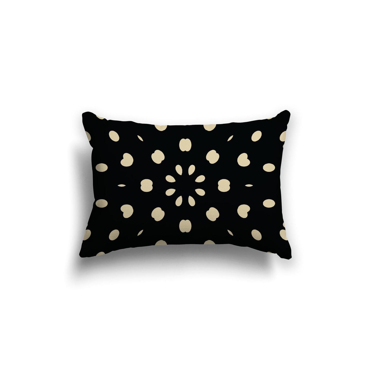 Black Cotton Canvas Cushion Covers with Desert Sand Burst Pattern on Front, 20 x 14 inches