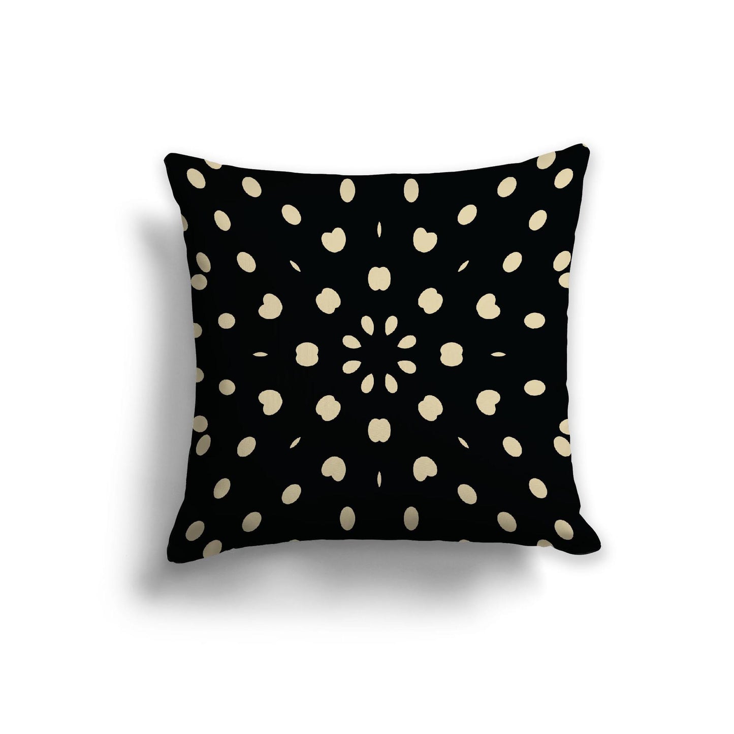 Black Cotton Canvas Cushion Covers with Desert Sand Burst Pattern on Front, 22 x 22 inches