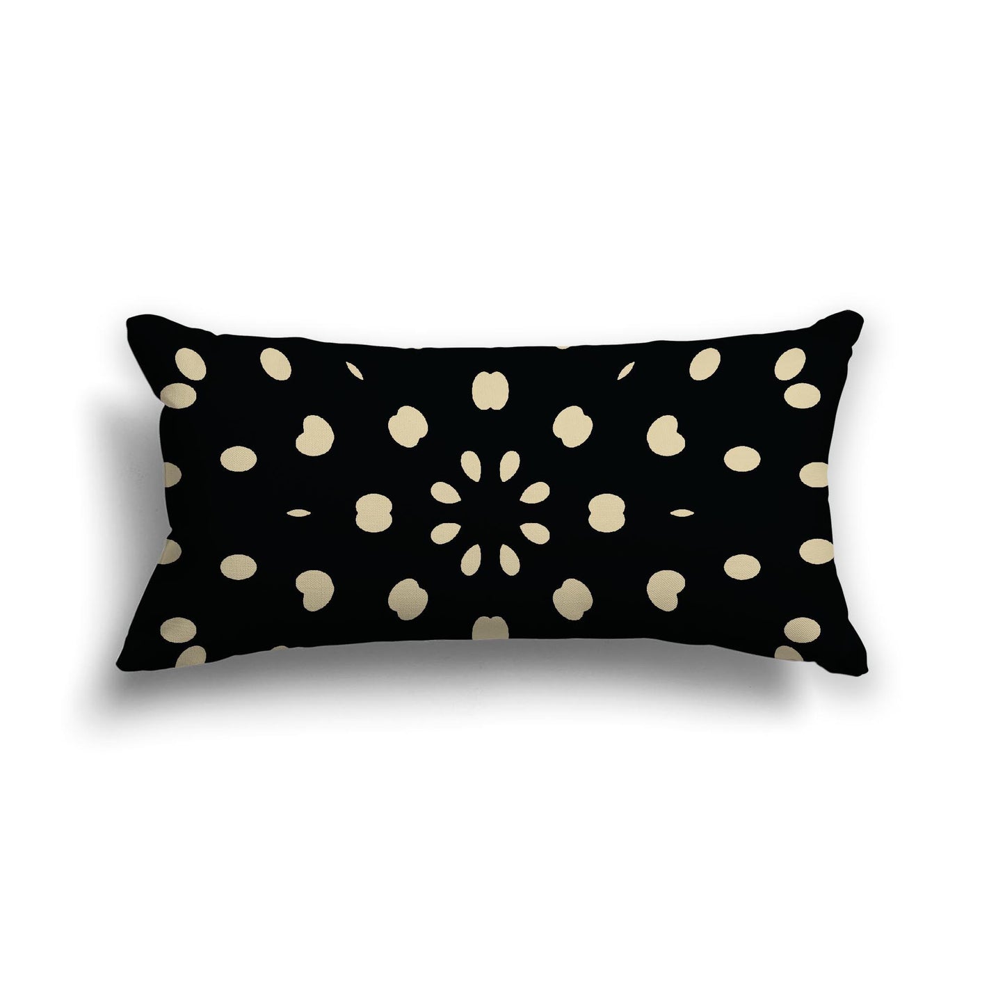 Black Cotton Canvas Cushion Covers with Desert Sand Burst Pattern on Front, 24 x 12 inches / 61 x 30 cm