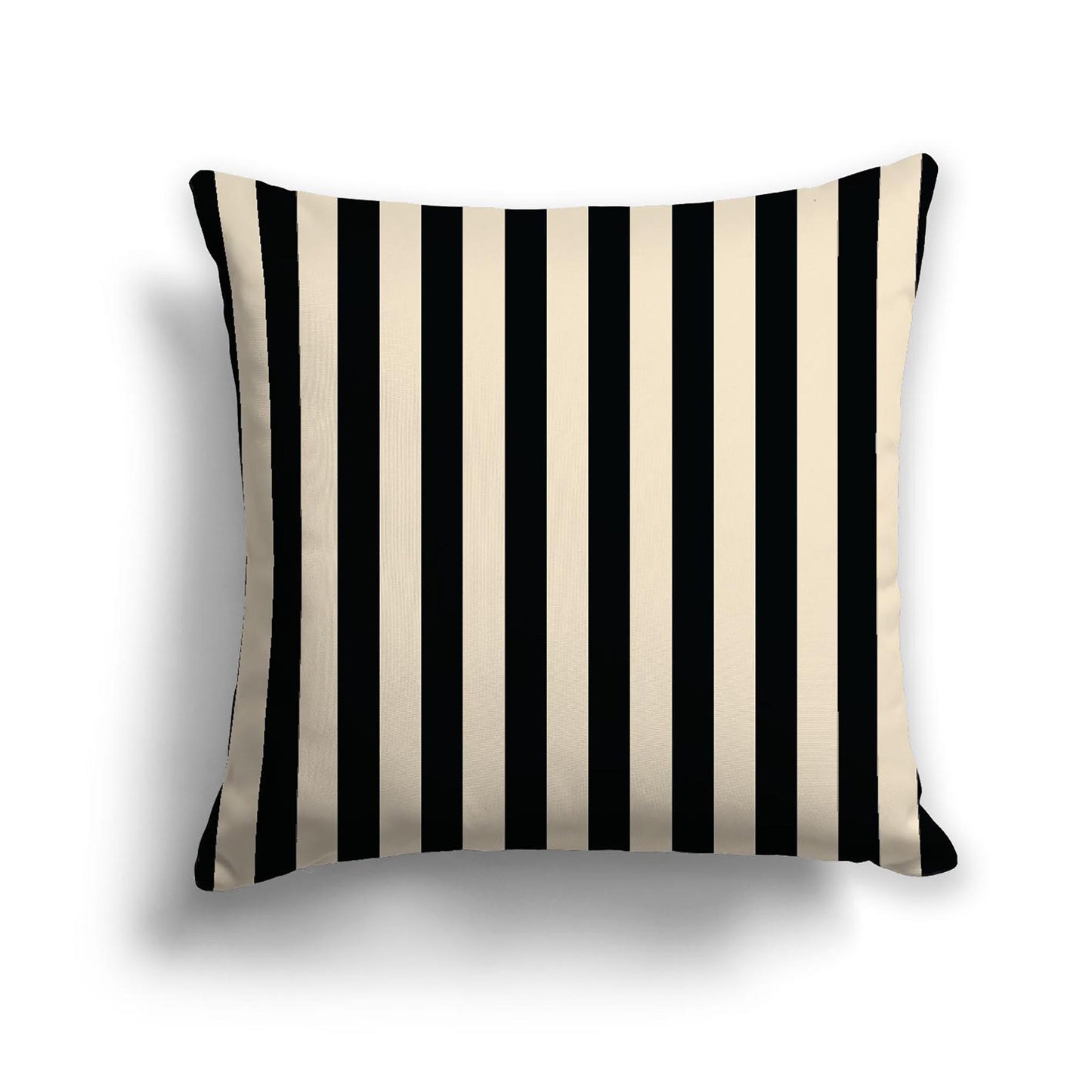 Beige Cotton Canvas Cushion Covers with Black Bars on Front, 18 x 18 inches / 46 x 46 cm