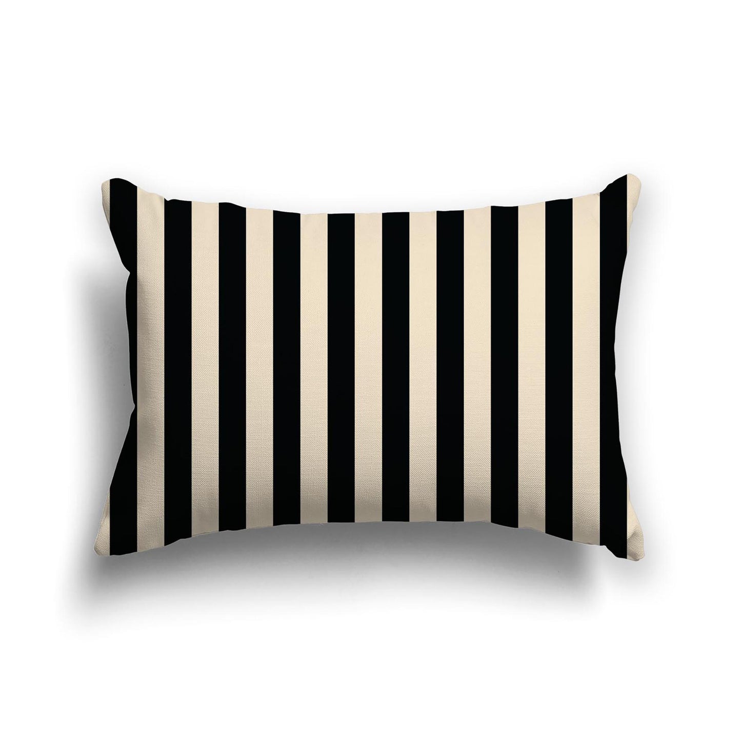 Beige Cotton Canvas Cushion Covers with Black Bars on Front, 20 x 14 inches