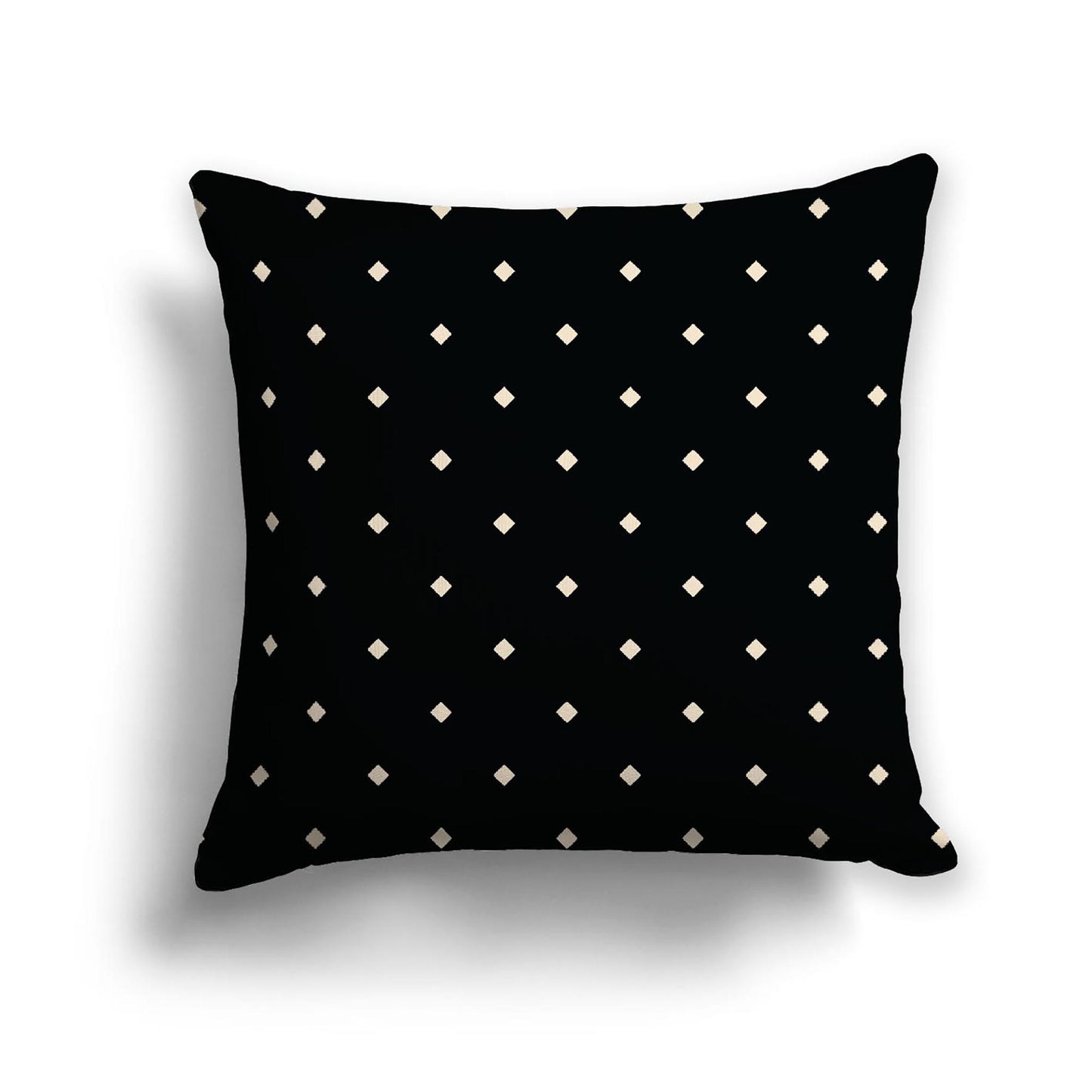 Black Cotton Canvas Cushion Covers with Beige Diamonds on Front, 18 x 18 inches / 46 x 46 cm