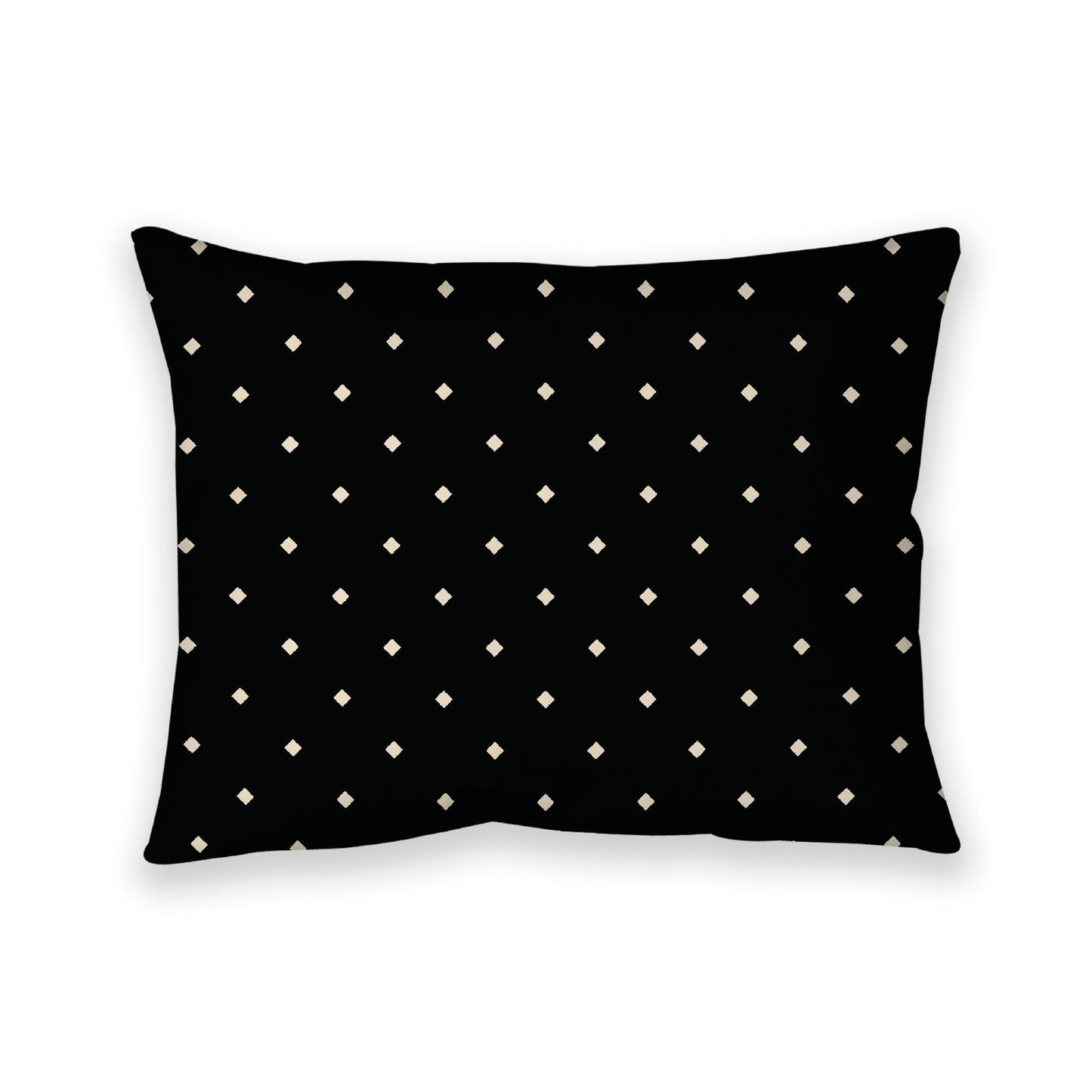 Black Cotton Canvas Cushion Covers with Beige Diamonds on Front, 26 x 20 inches / 66 x 51 cm