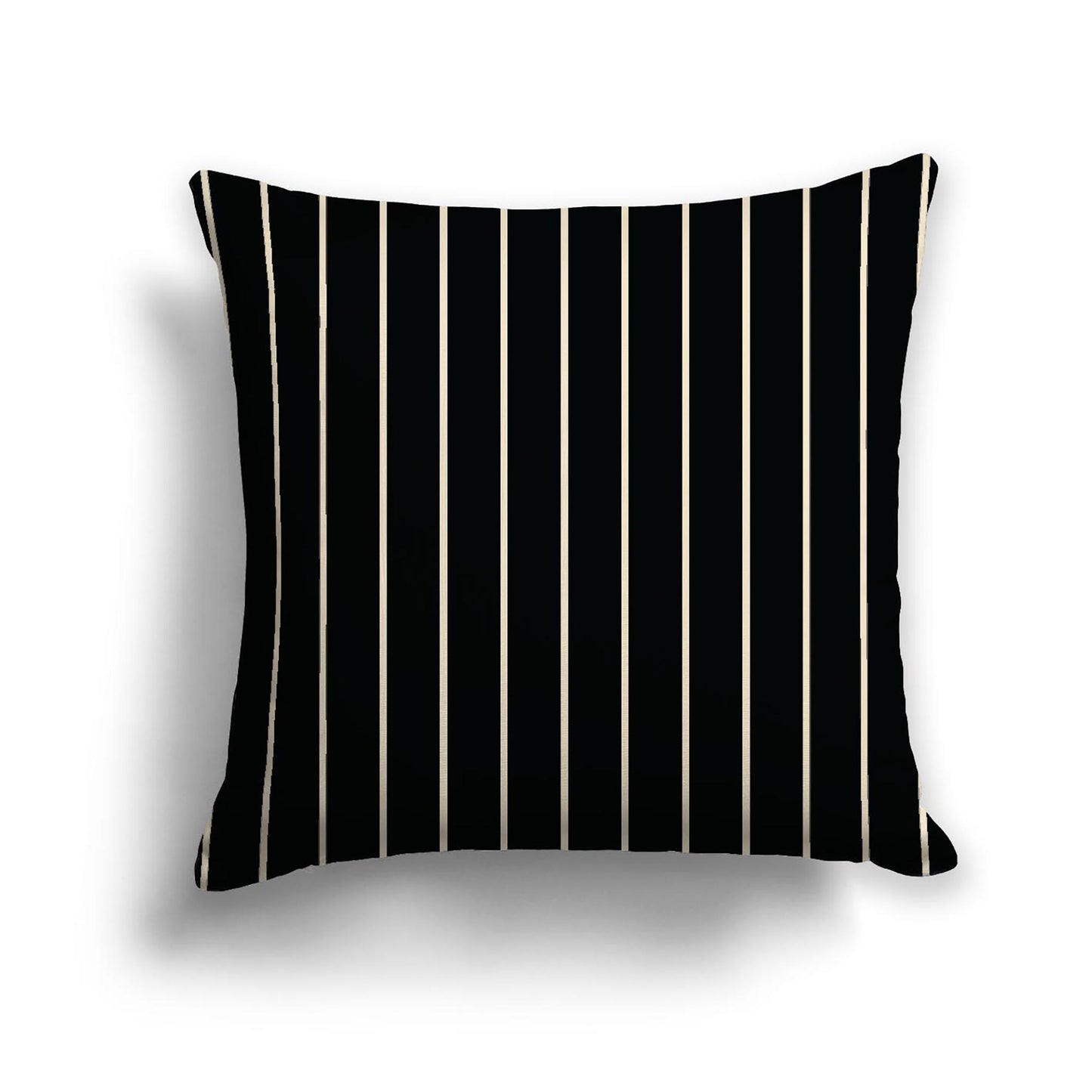 Black Cotton Canvas Cushion Covers with Fine Beige Stripes on Front, 18 x 18 inches / 46 x 46 cm