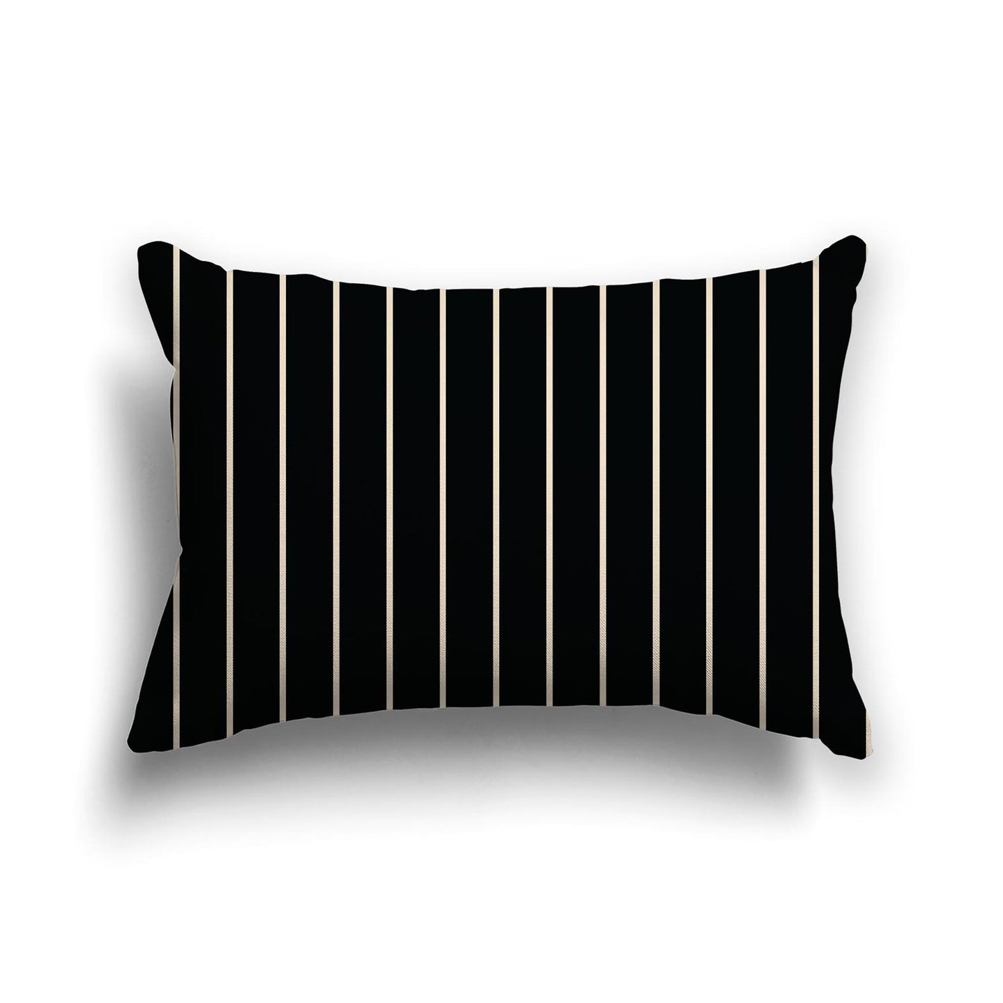 Black Cotton Canvas Cushion Covers with Fine Beige Stripes on Front, 20 x 14 inches