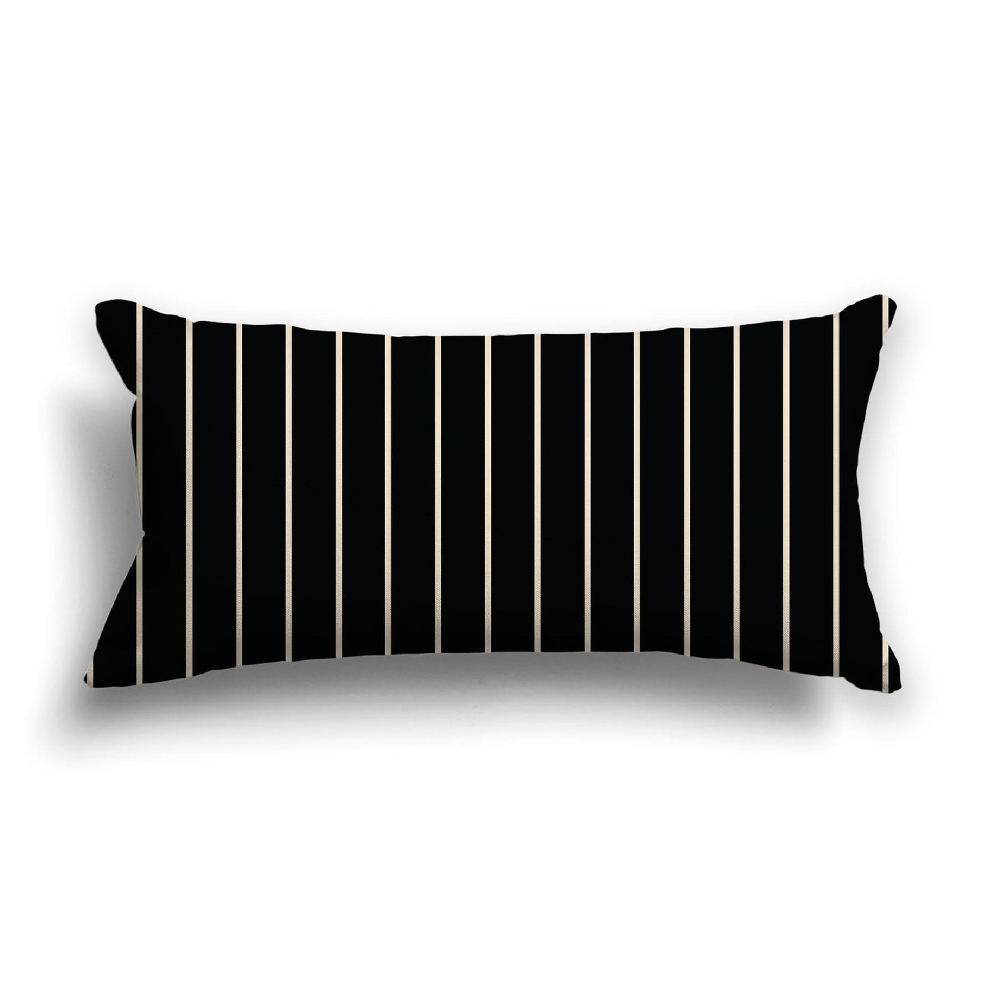 Black Cotton Canvas Cushion Covers with Fine Beige Stripes on Front, 24 x 12 inches / 61 x 30 cm
