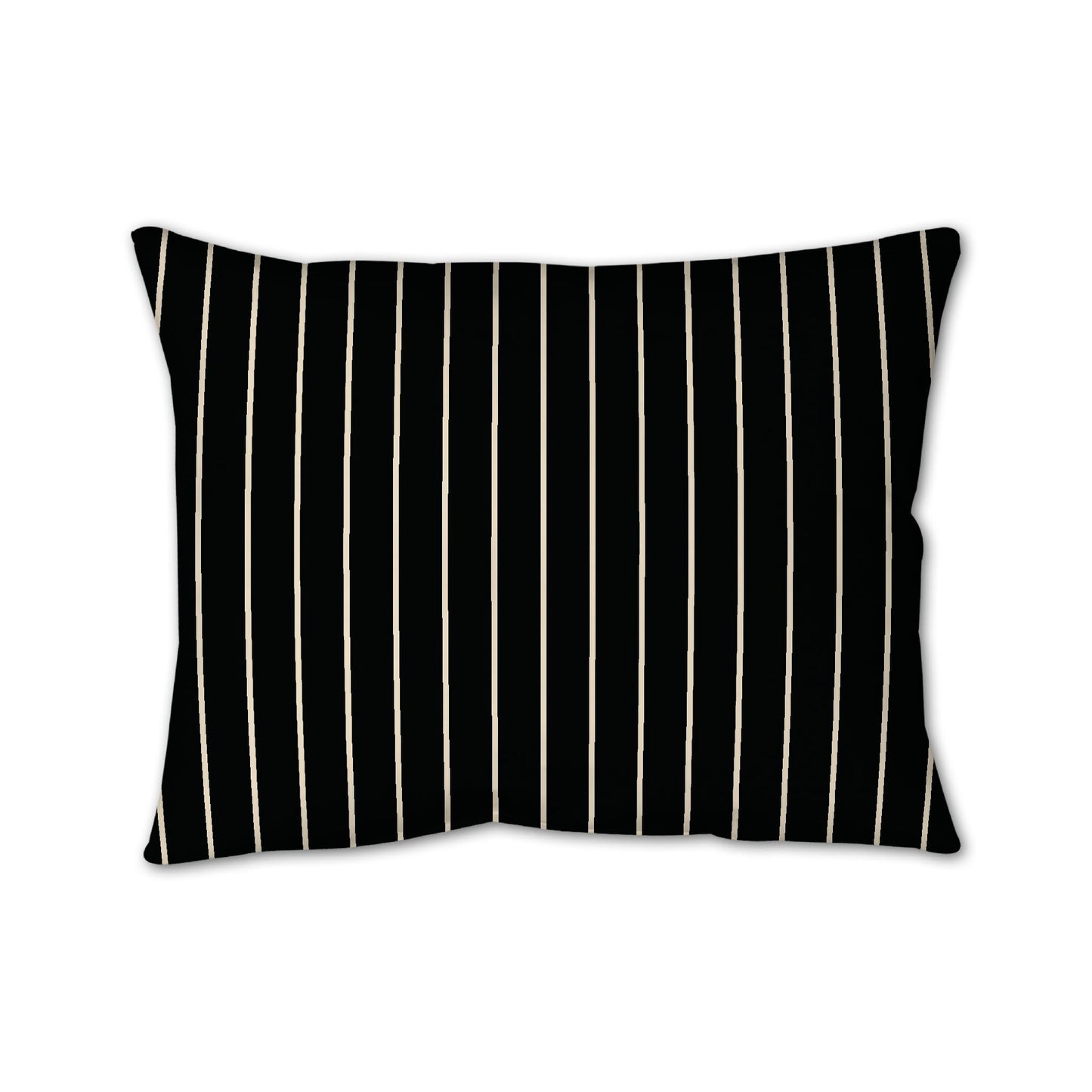 Black Cotton Canvas Cushion Covers with Fine Beige Stripes on Front, 26 x 20 inches / 66 x 51 cm