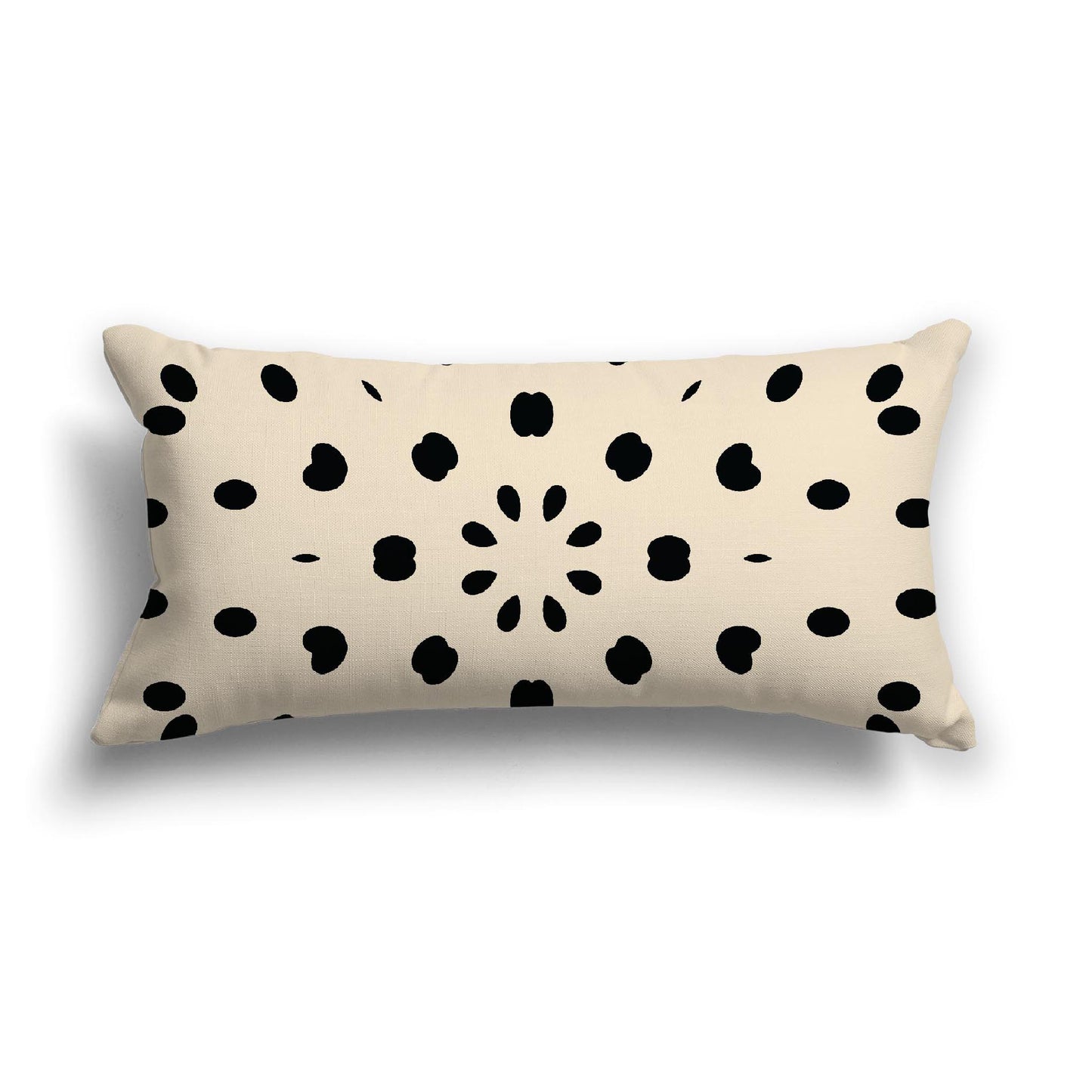 Beige Cotton Canvas Cushion Covers with Black Burst Pattern on Front, 24 x 12 inches / 61 x 30 cm