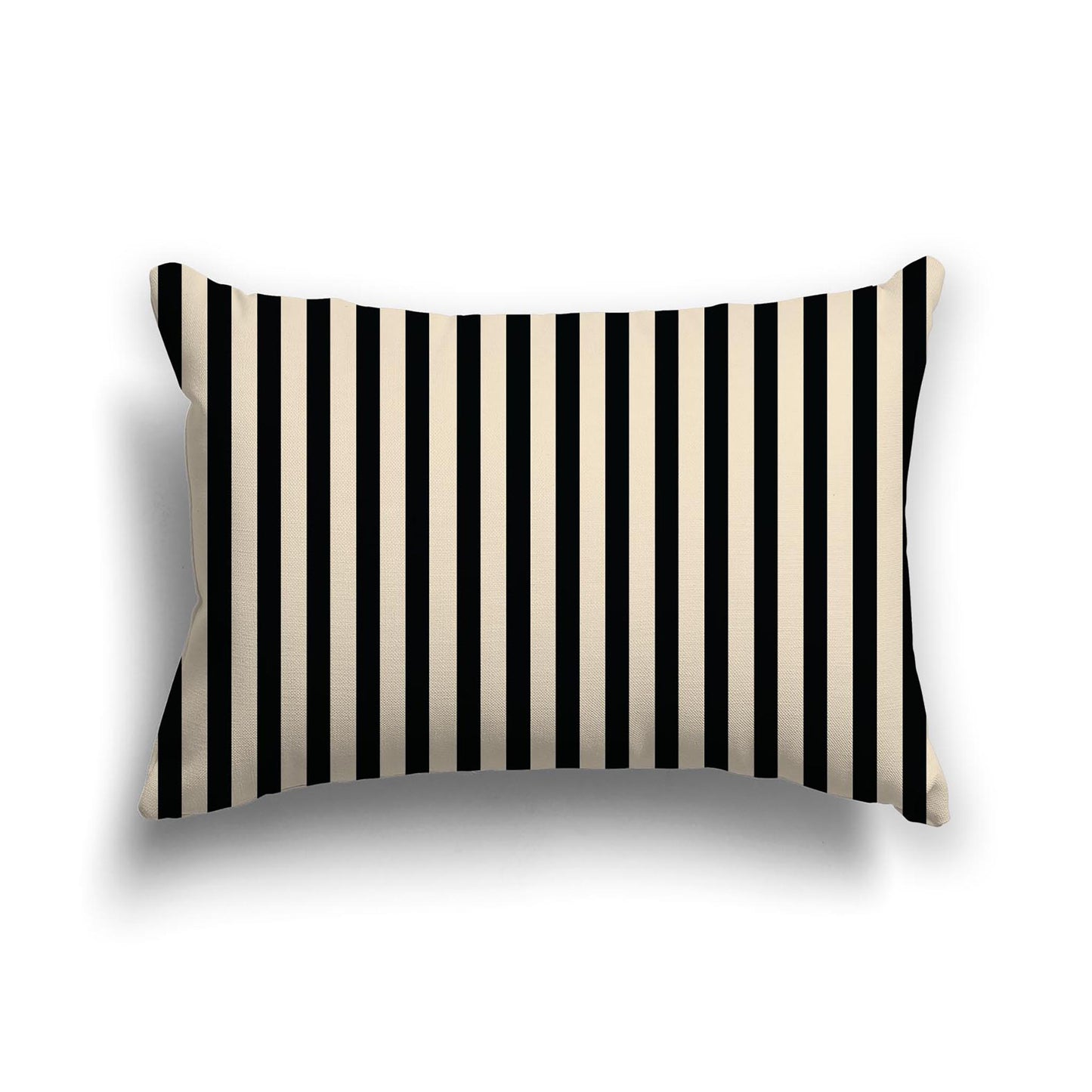 Beige Cotton Canvas Cushion Covers with Thin Black Bars on Front, 20 x 14 inches