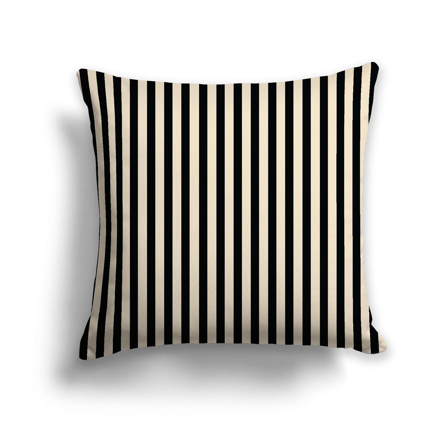 Beige Cotton Canvas Cushion Covers with Thin Black Bars on Front, 22 x 22 inches