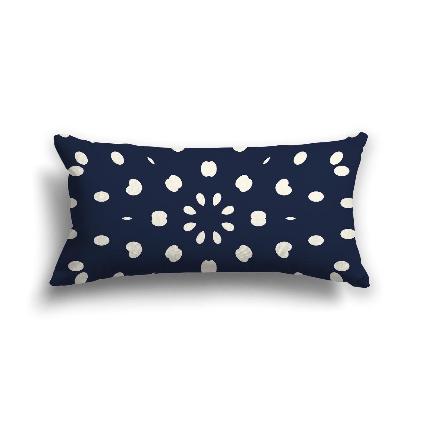 Navy Blue Cotton Canvas Cushion Covers with Pale Cream Burst Pattern on Front, 24 x 12 inches / 61 x 30 cm