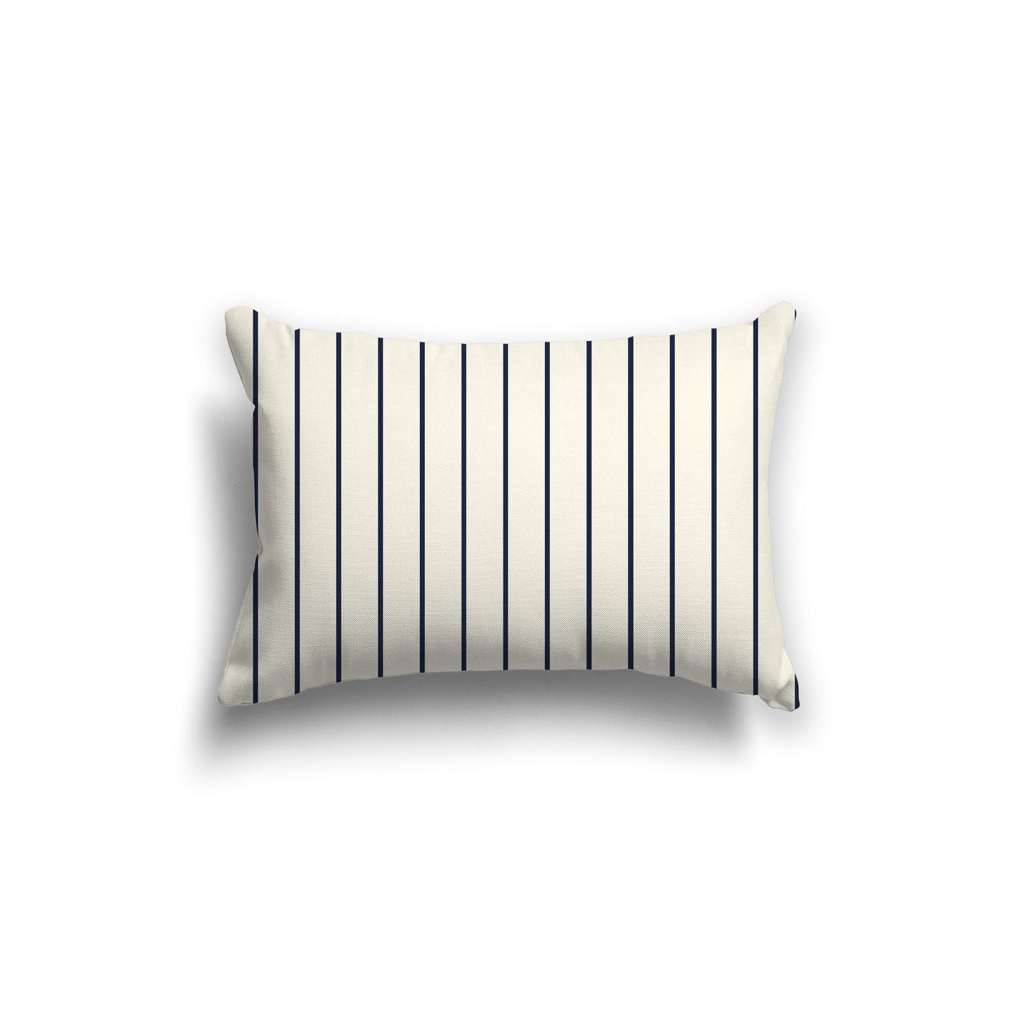 Pale Cream Cotton Canvas Cushion Covers with Fine Navy Blue Stripes on Front, 20 x 14 inches
