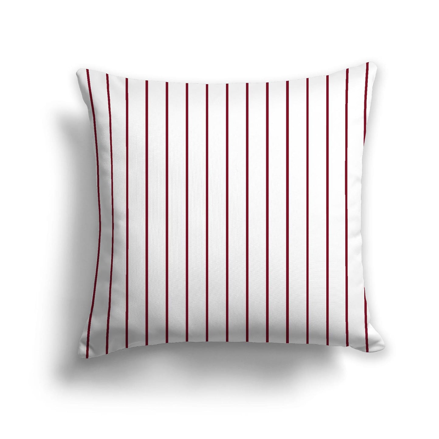 Off-White Cotton Canvas Cushion Covers with Fine Burgundy Red Stripes on Front, 22 x 22 inches