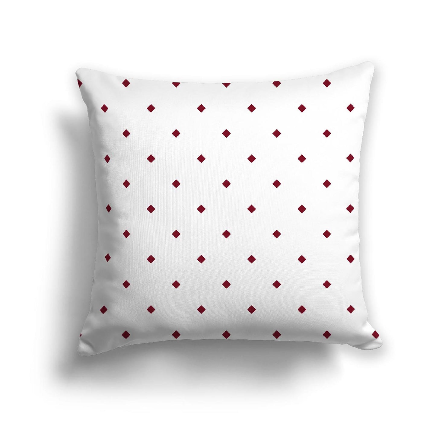 Off-White Cotton Canvas Cushion Covers with Burgundy Red Diamonds on Front, 18 x 18 inches / 46 x 46 cm