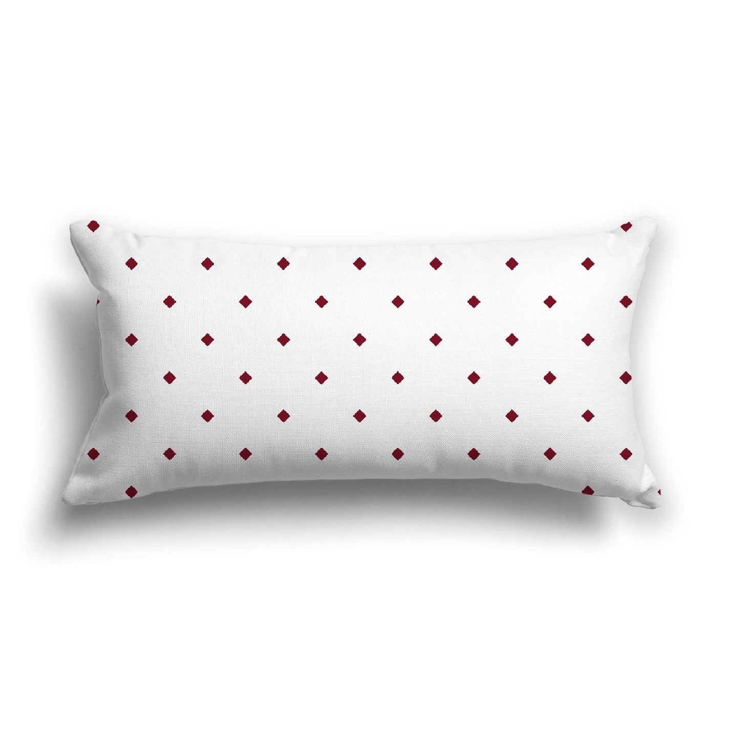 Off-White Cotton Canvas Cushion Covers with Burgundy Red Diamonds on Front, 24 x 12 inches / 61 x 30 cm