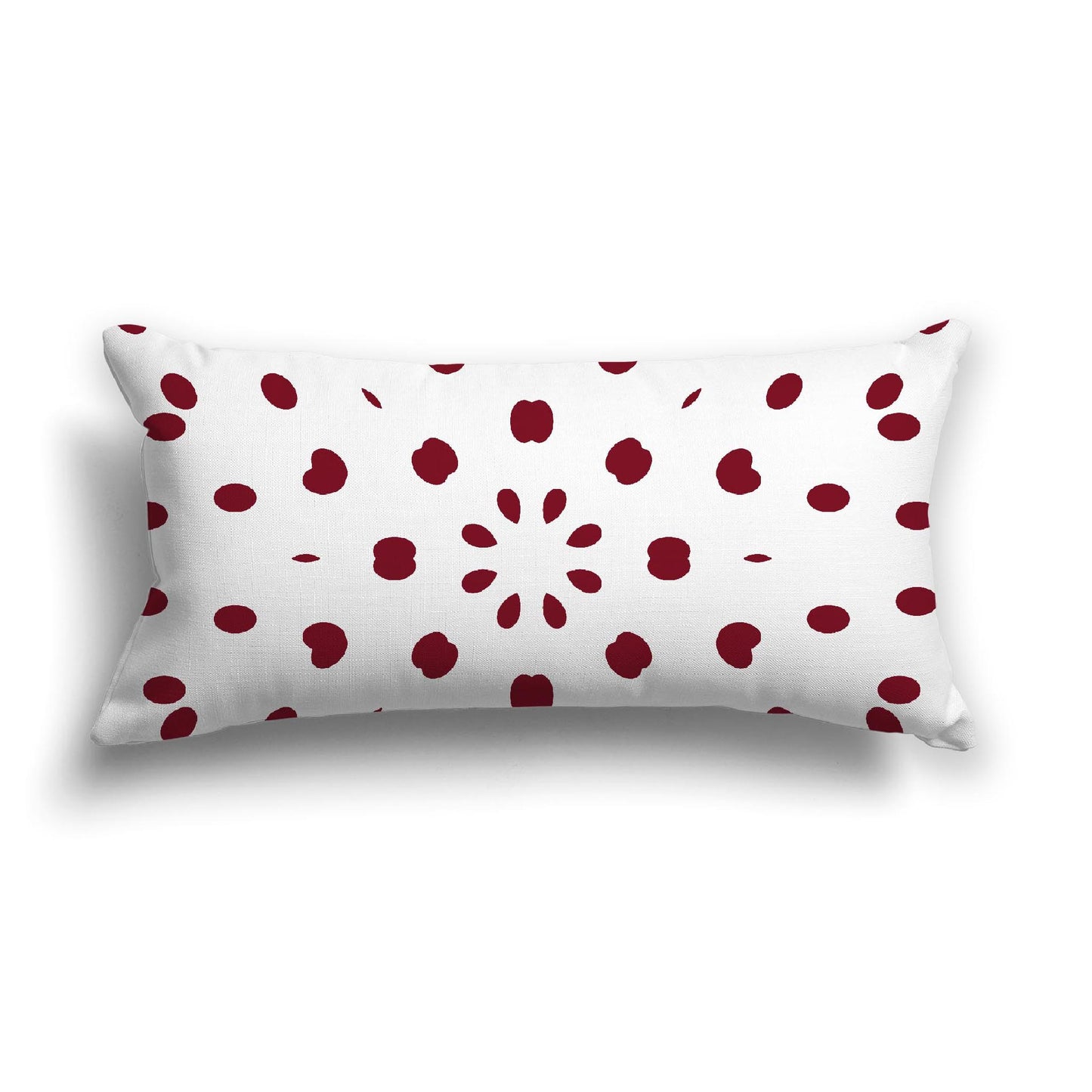 Off-White Cotton Canvas Cushion Covers with Burgundy Red Burst Pattern on Front, 24 x 12 inches / 61 x 30 cm