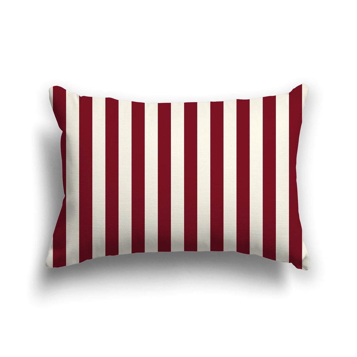 Pale Cream Cotton Canvas Cushion Covers with Burgundy Red Bars on Front, 20 x 14 inches