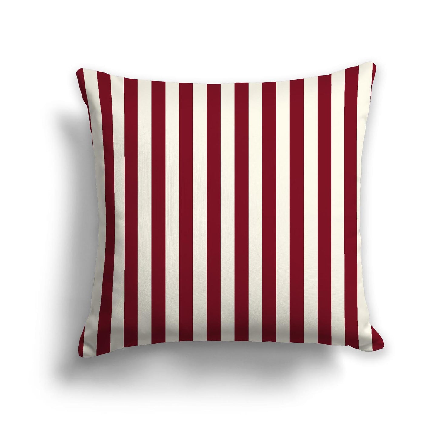 Pale Cream Cotton Canvas Cushion Covers with Burgundy Red Bars on Front, 22 x 22 inches