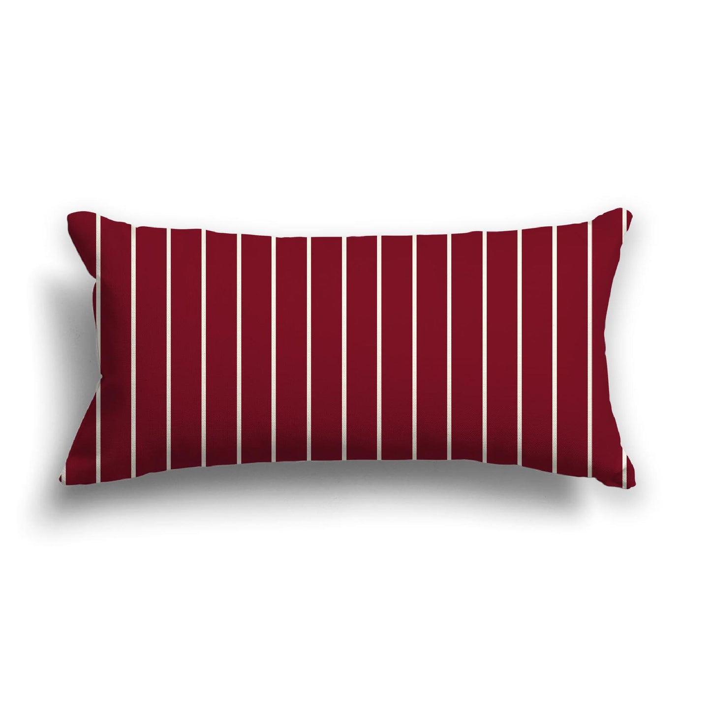 Burgundy Red Cotton Canvas Cushion Covers with Fine Pale Cream Stripes on Front, 24 x 12 inches / 61 x 30 cm