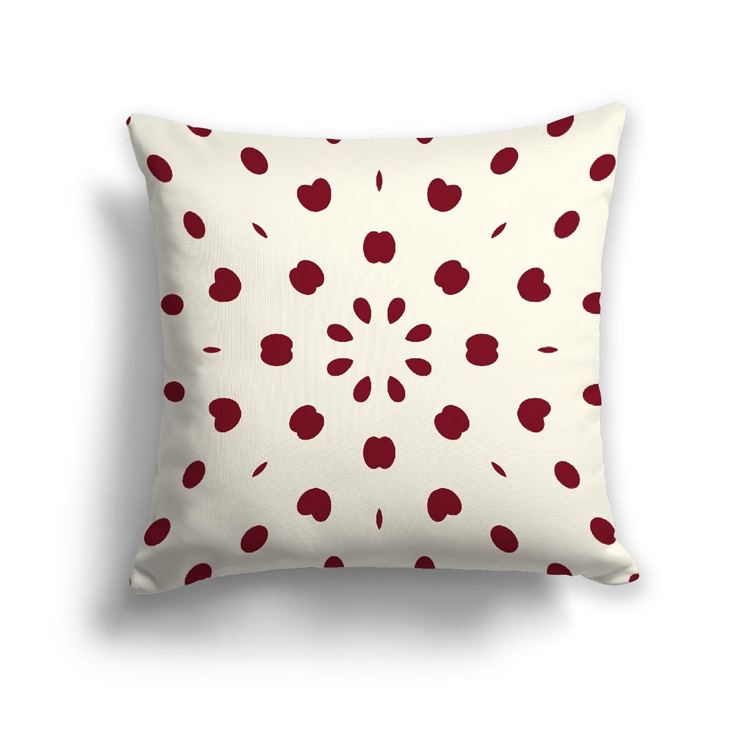 Pale Cream Cotton Canvas Cushion Covers with Burgundy Red Burst Pattern on Front, 18 x 18 inches / 46 x 46 cm