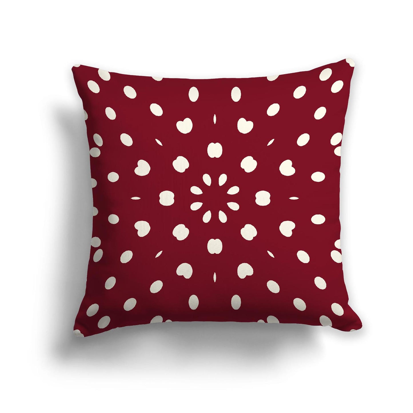 Burgundy Red Cotton Canvas Cushion Covers with Pale Cream Burst Pattern on Front, 22 x 22 inches