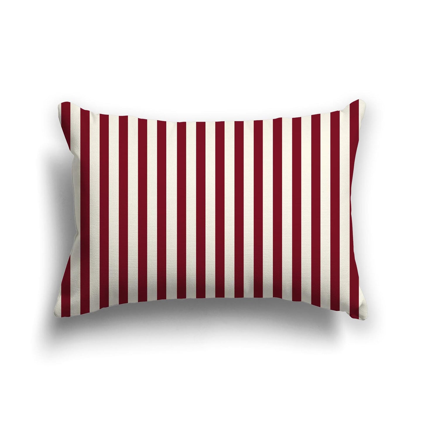 Pale Cream Cotton Canvas Cushion Covers with Thin Burgundy Red Bars on Front, 20 x 14 inches