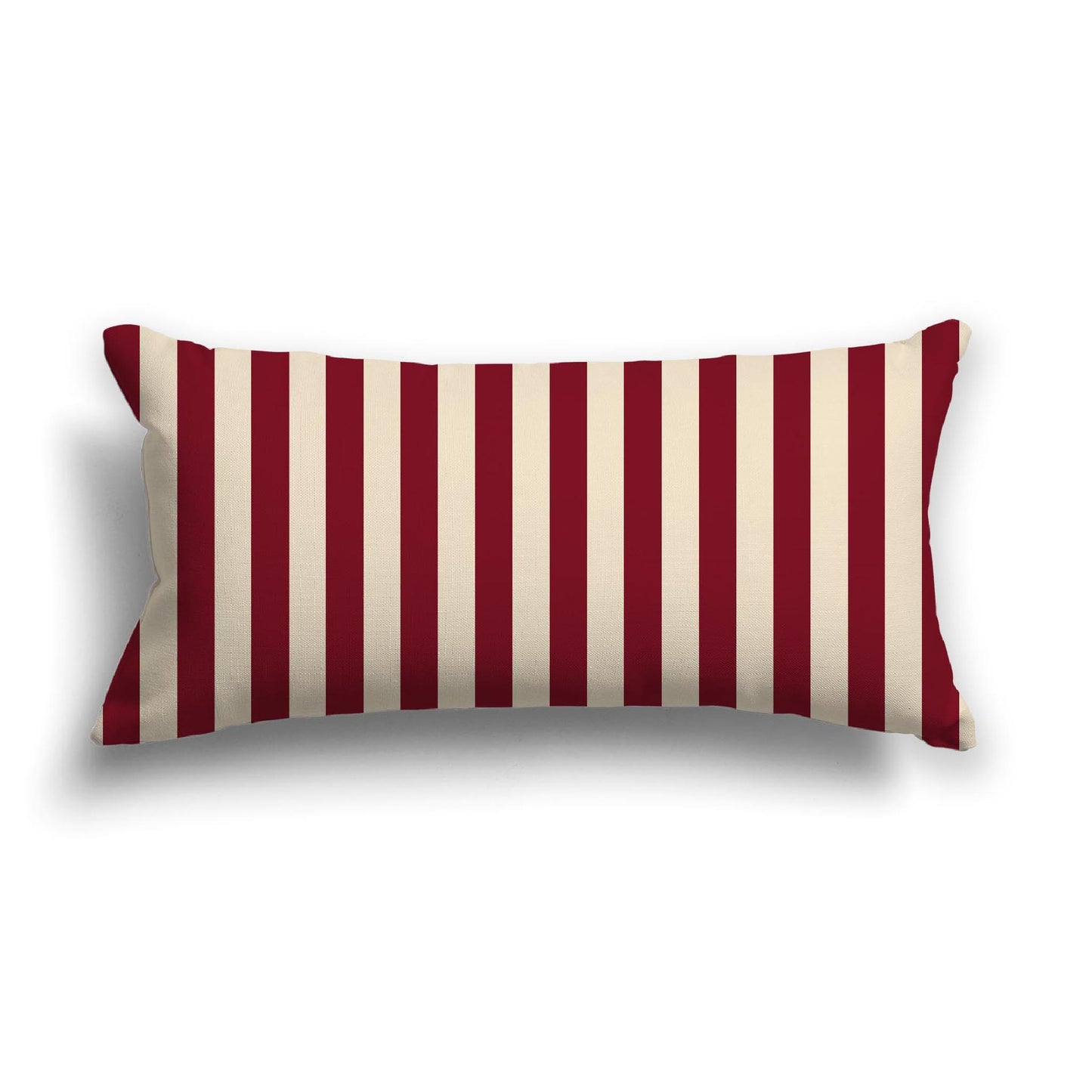 Beige Cotton Canvas Cushion Covers with Burgundy Red Bars on Front, 24 x 12 inches / 61 x 30 cm