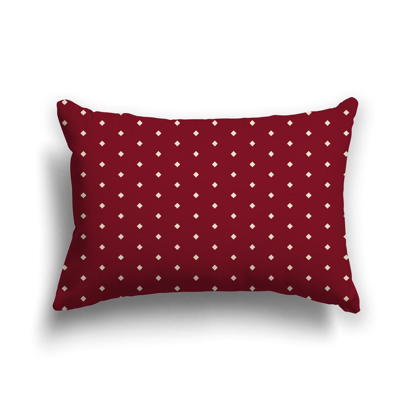Burgundy Red Cotton Canvas Cushion Covers with Fine Beige Diamonds on Front, 20 x 14 inches