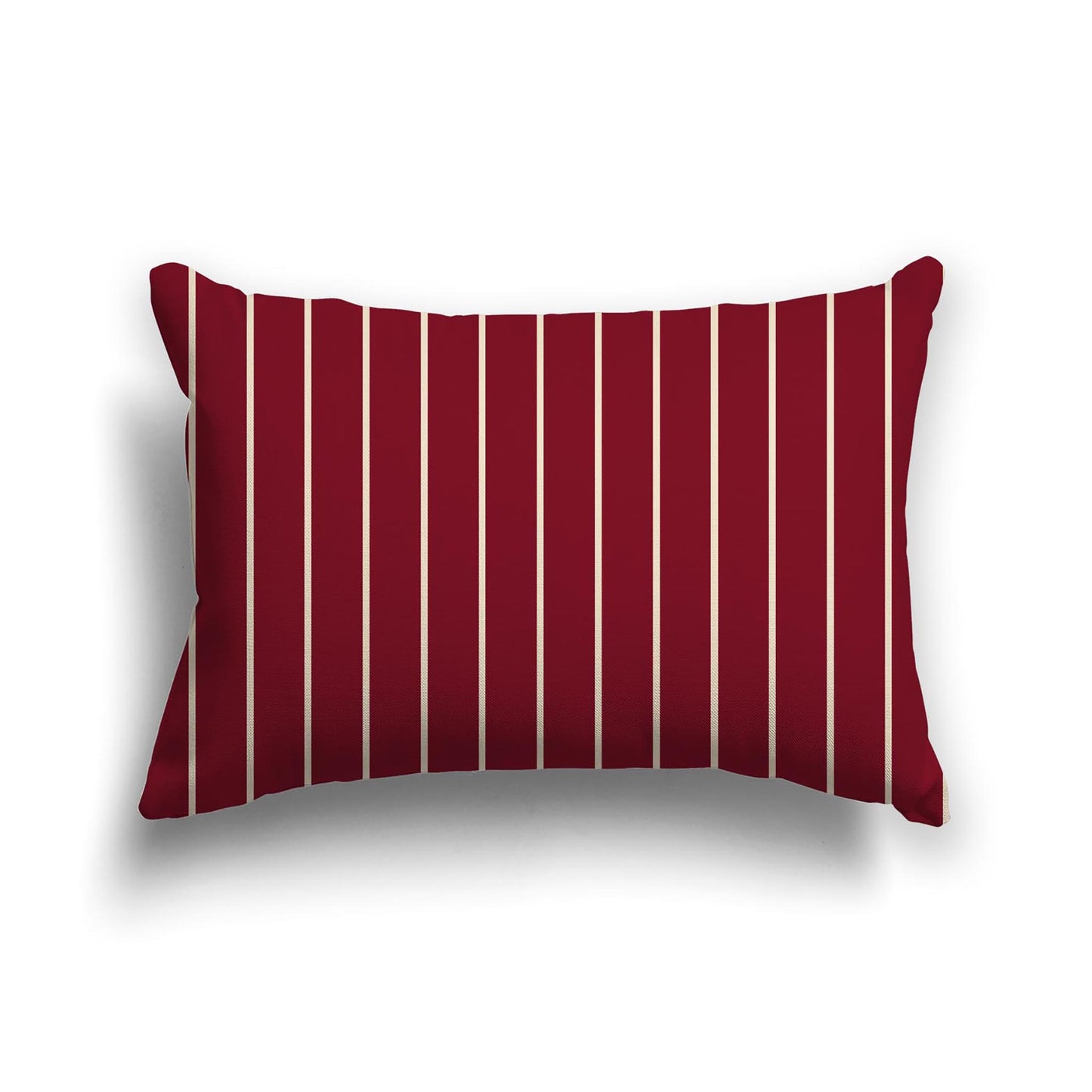 Burgundy Red Cotton Canvas Cushion Covers with Fine Beige Stripes on Front, 20 x 14 inches