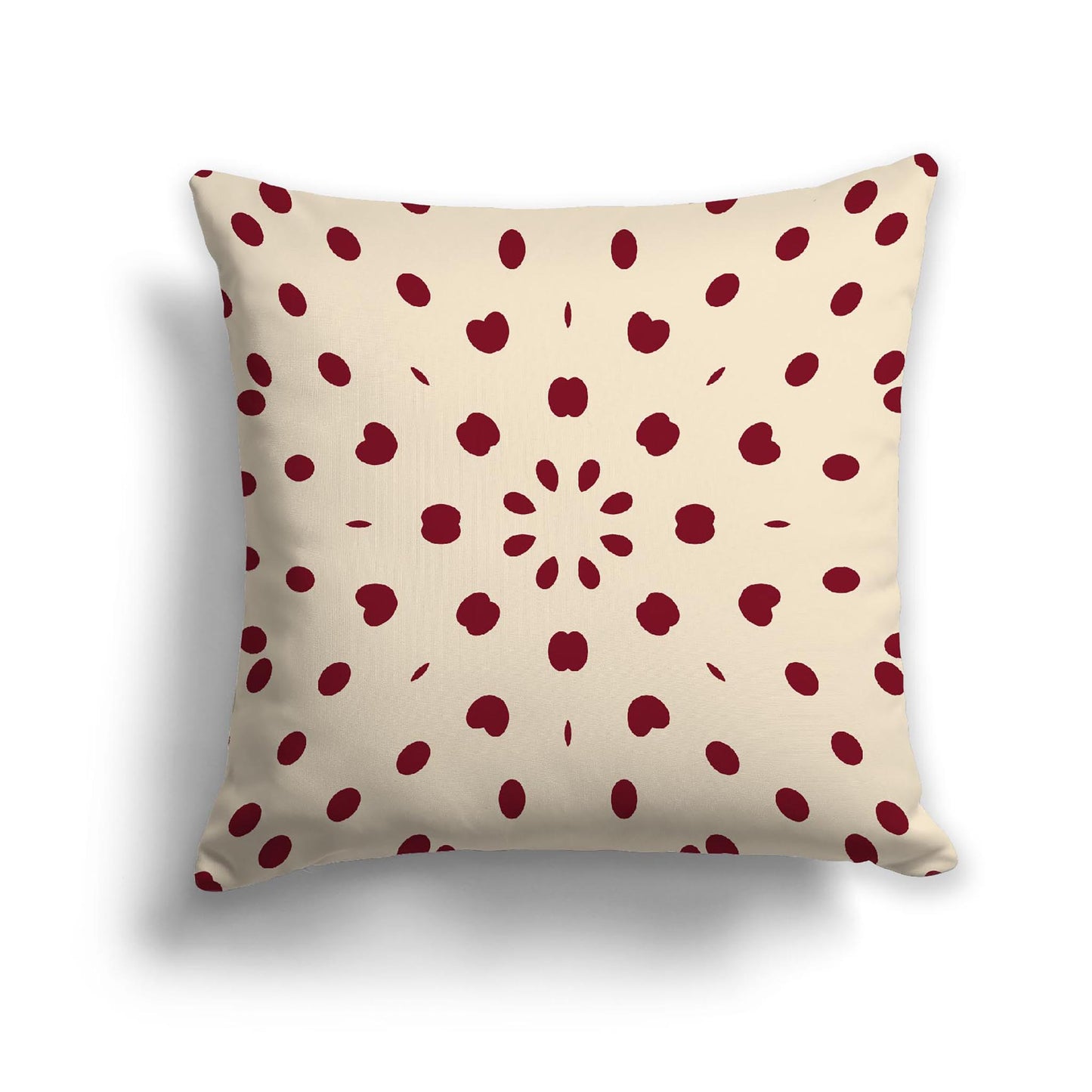 Beige Cotton Canvas Cushion Covers with Burgundy Red Burst Pattern on Front, 22 x 22 inches