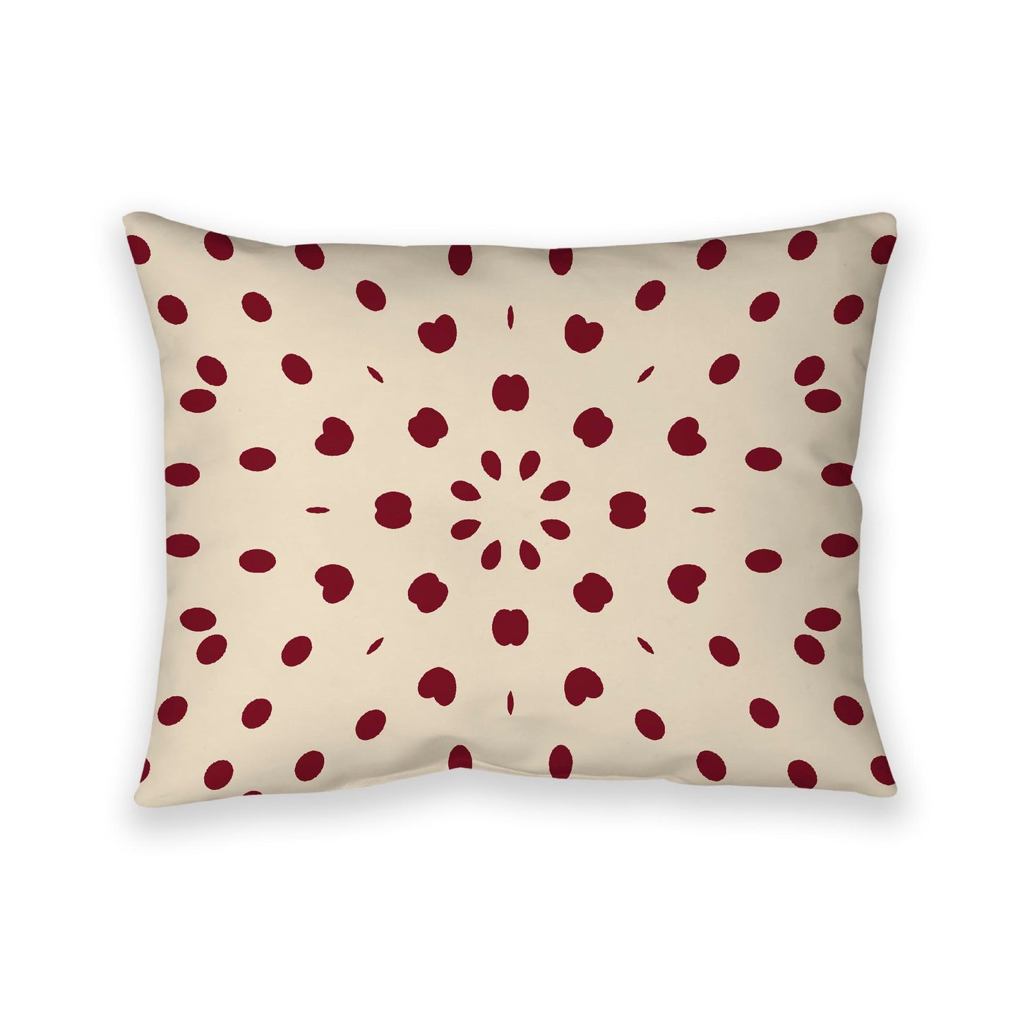Beige Cotton Canvas Cushion Covers with Burgundy Red Burst Pattern on Front, 26 x 20 inches / 66 x 51 cm