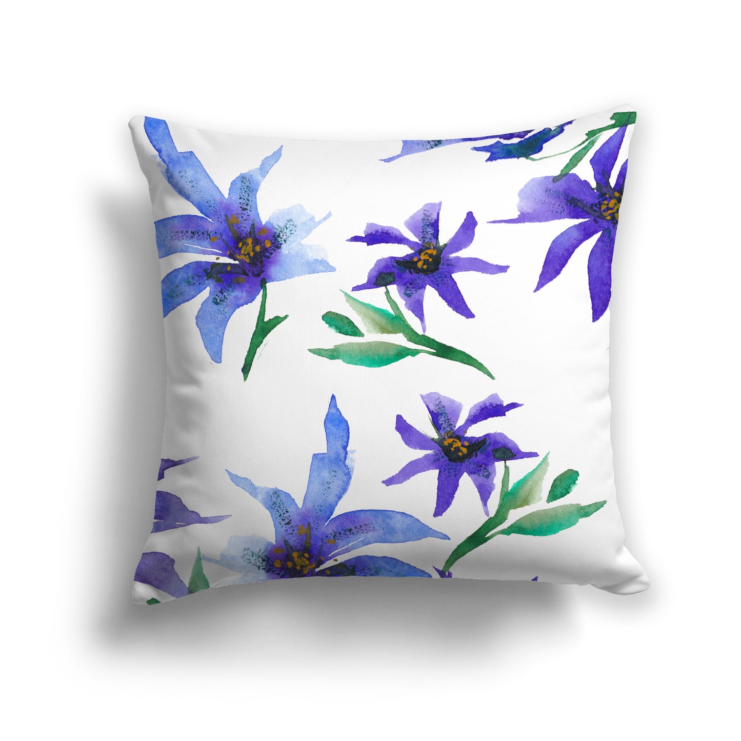 Indigo Bloom — Spun Polyester Throw Pillow with Large Purple Floral Print #USCU-1304-888