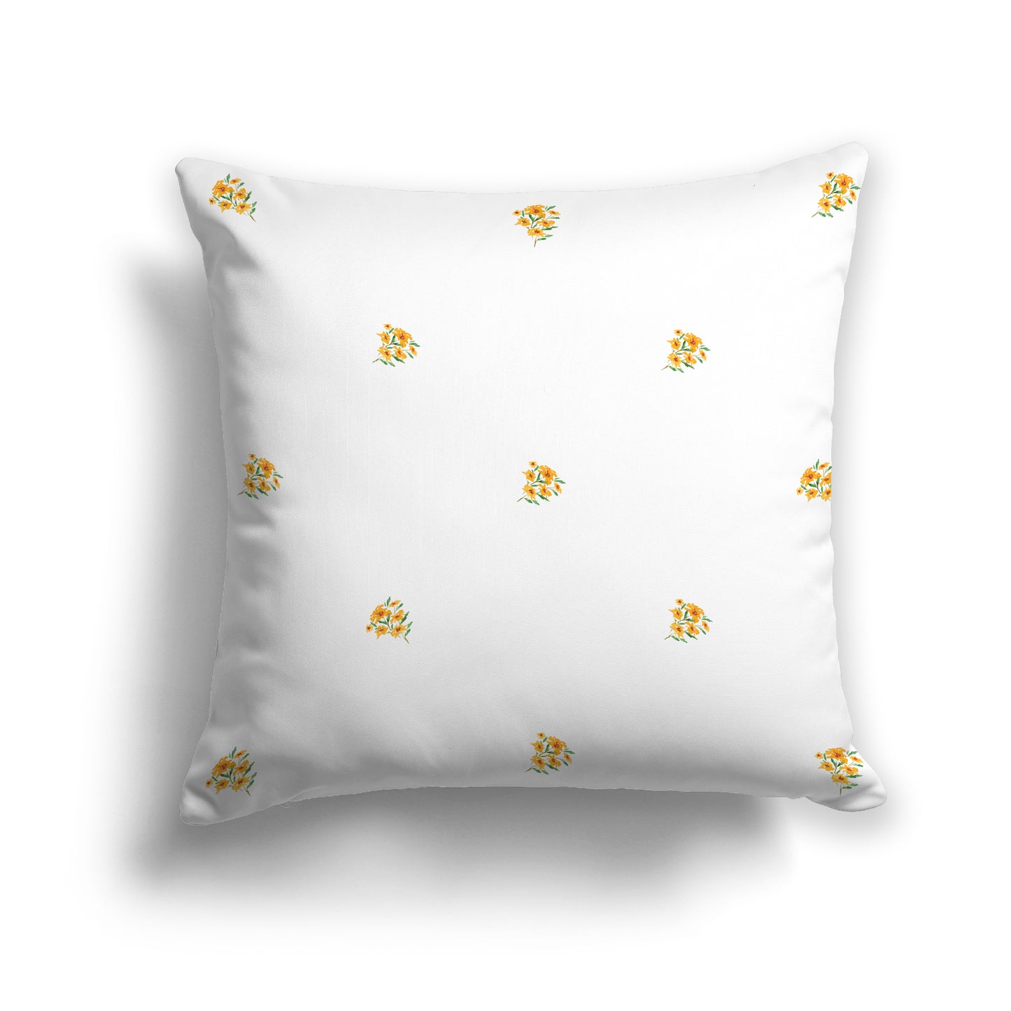 Orange-Yellow Spun Polyester Throw Pillow with Small Floral Pattern, USCU-1316-888