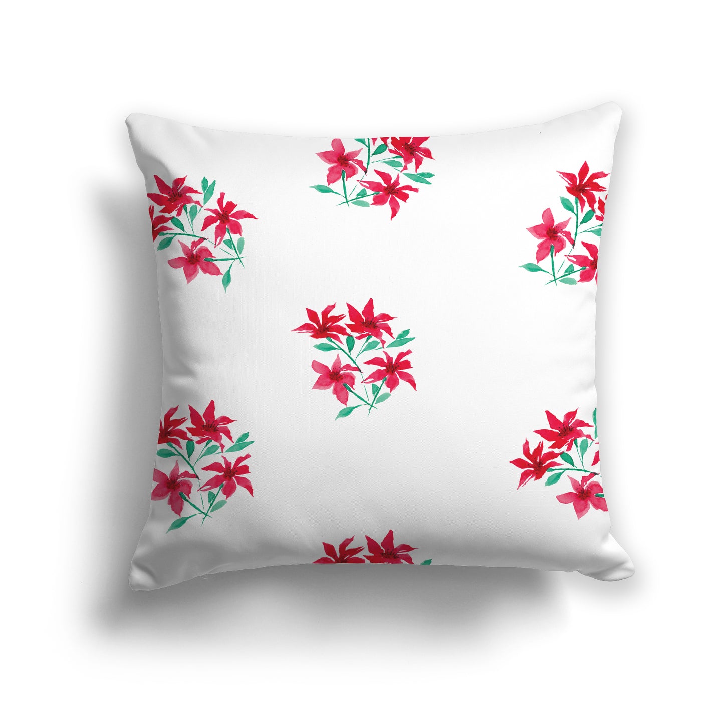 Red Spun Polyester Throw Pillow with Medium Floral Pattern, USCU-1335-888