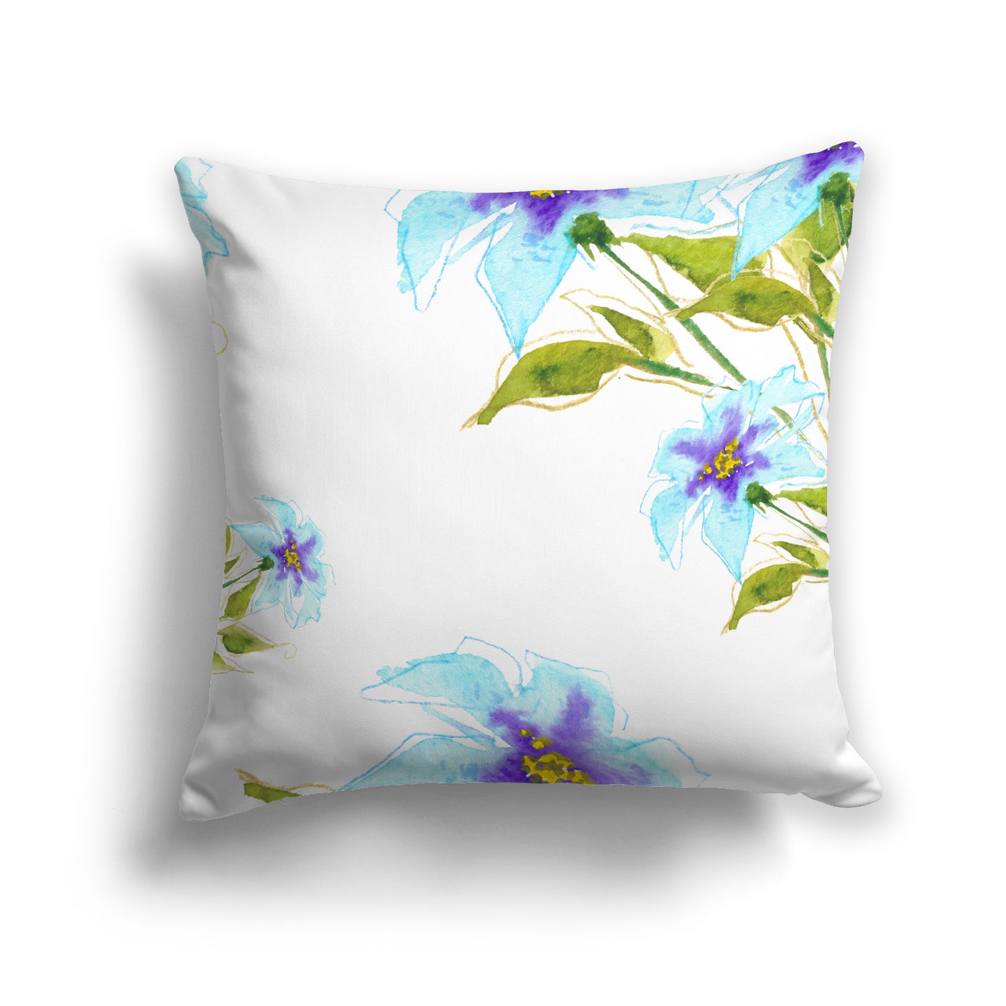 Light Blue Spun Polyester Throw Pillow with Large Floral Print, USCU-1374-888