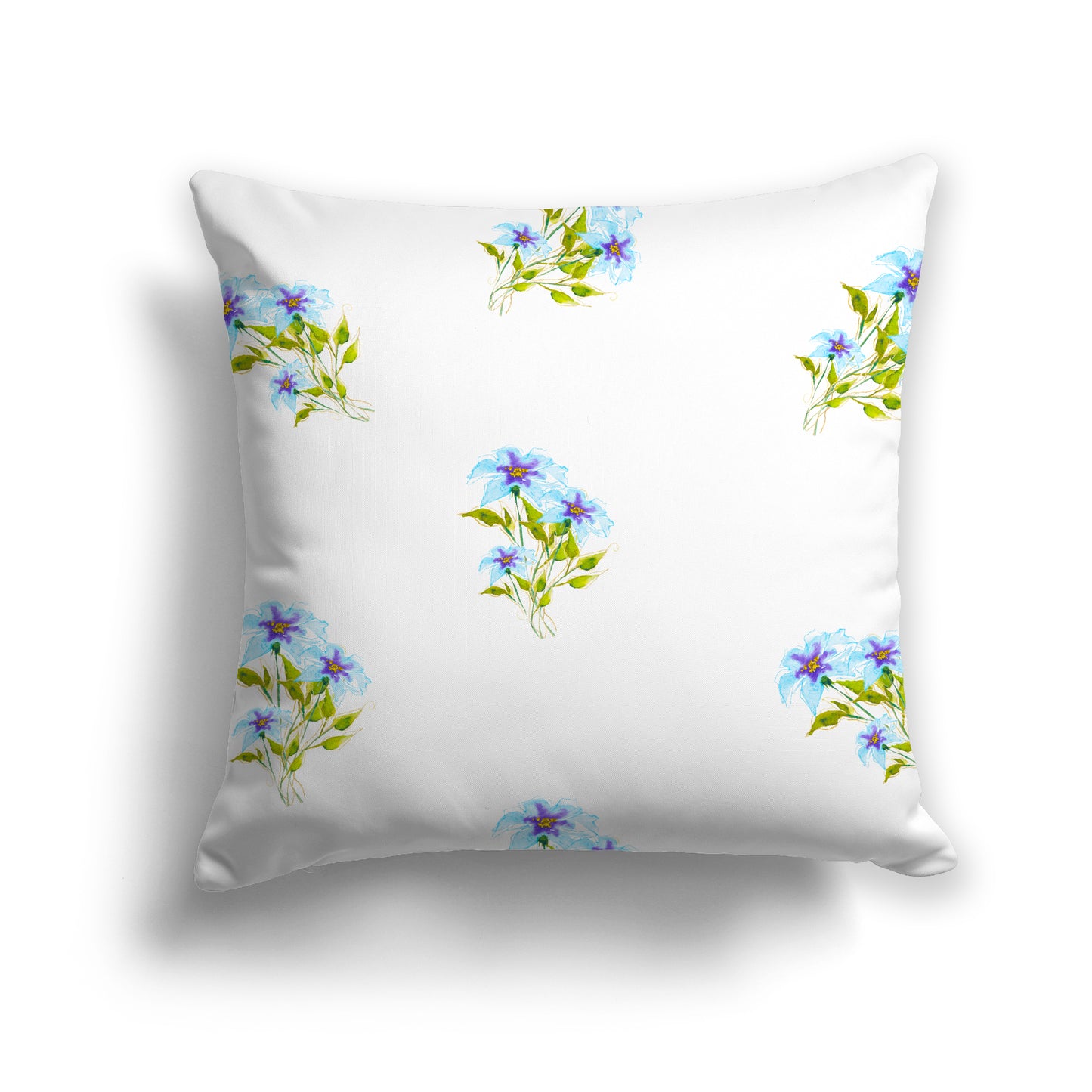 Light Blue Spun Polyester Throw Pillow with Medium Floral Pattern, USCU-1375-888